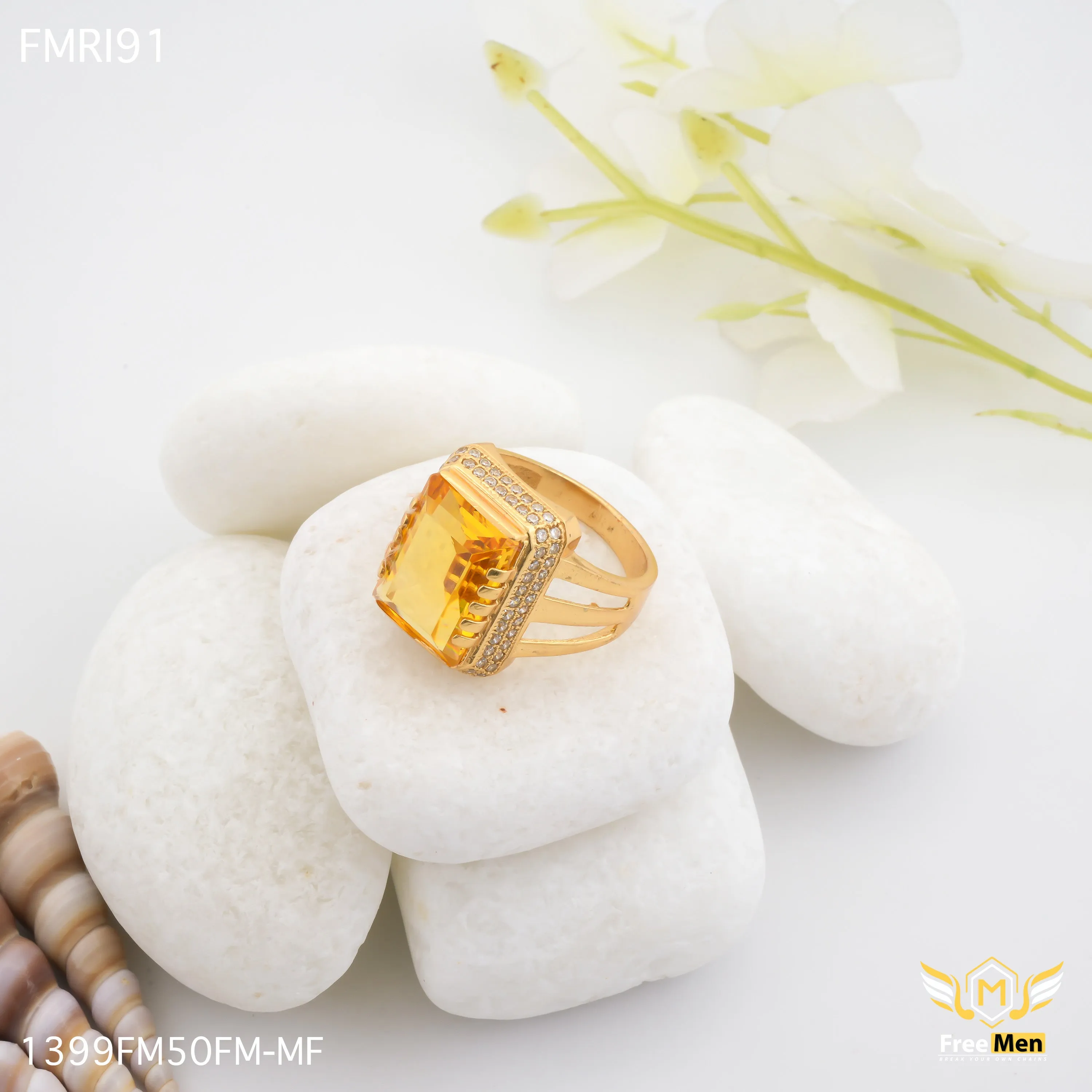 Freemen fabulous yellow stone Golden ring design for men - FMRI91