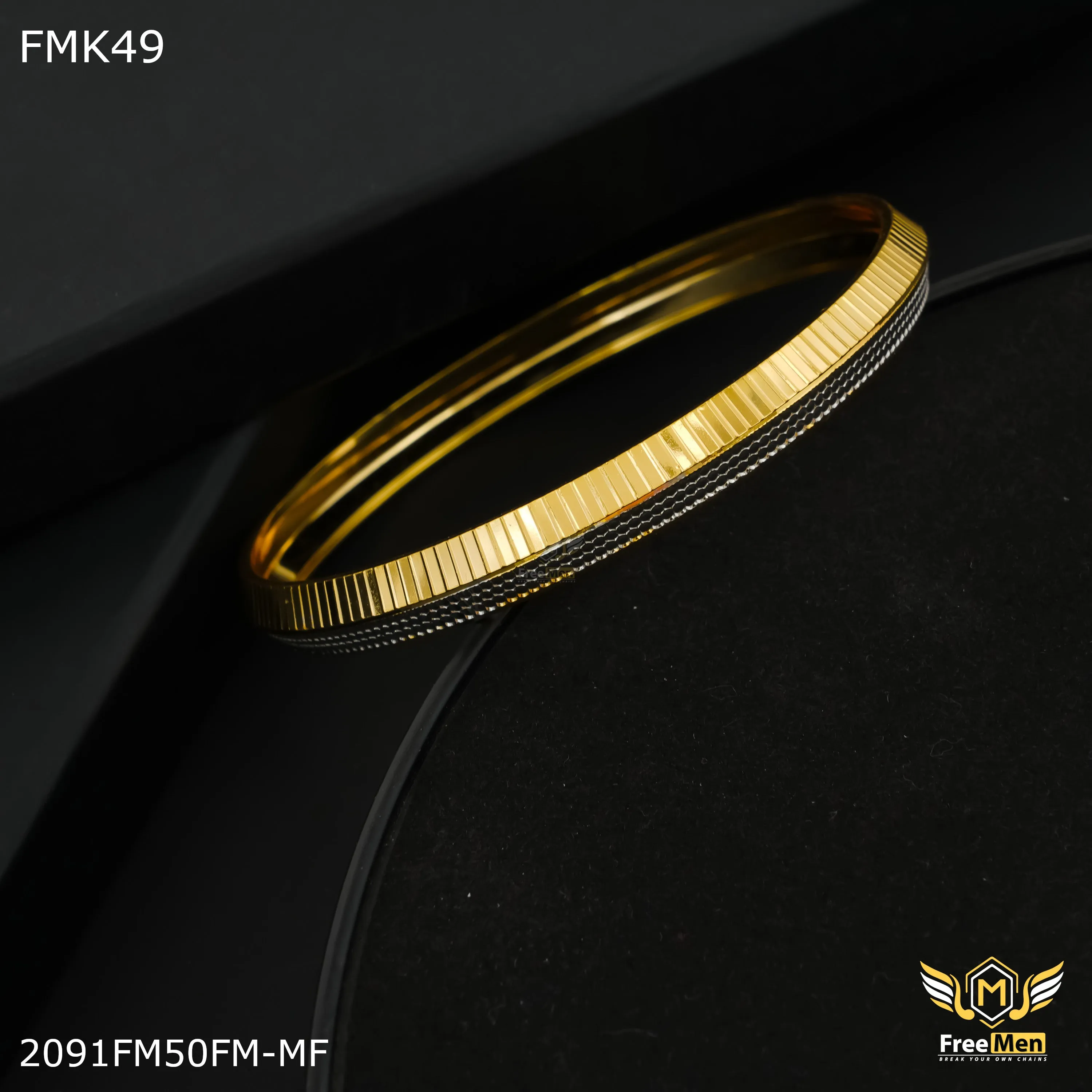 FreeMen Golden Line Silver Dot Design kada for Men FMK49