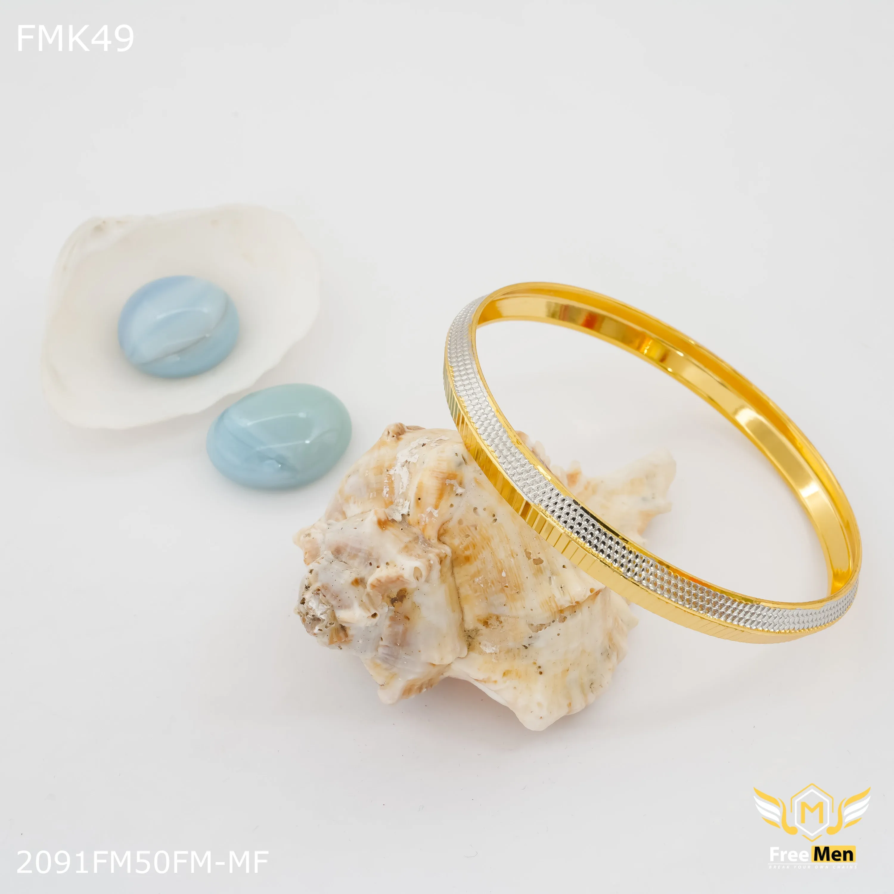FreeMen Golden Line Silver Dot Design kada for Men FMK49