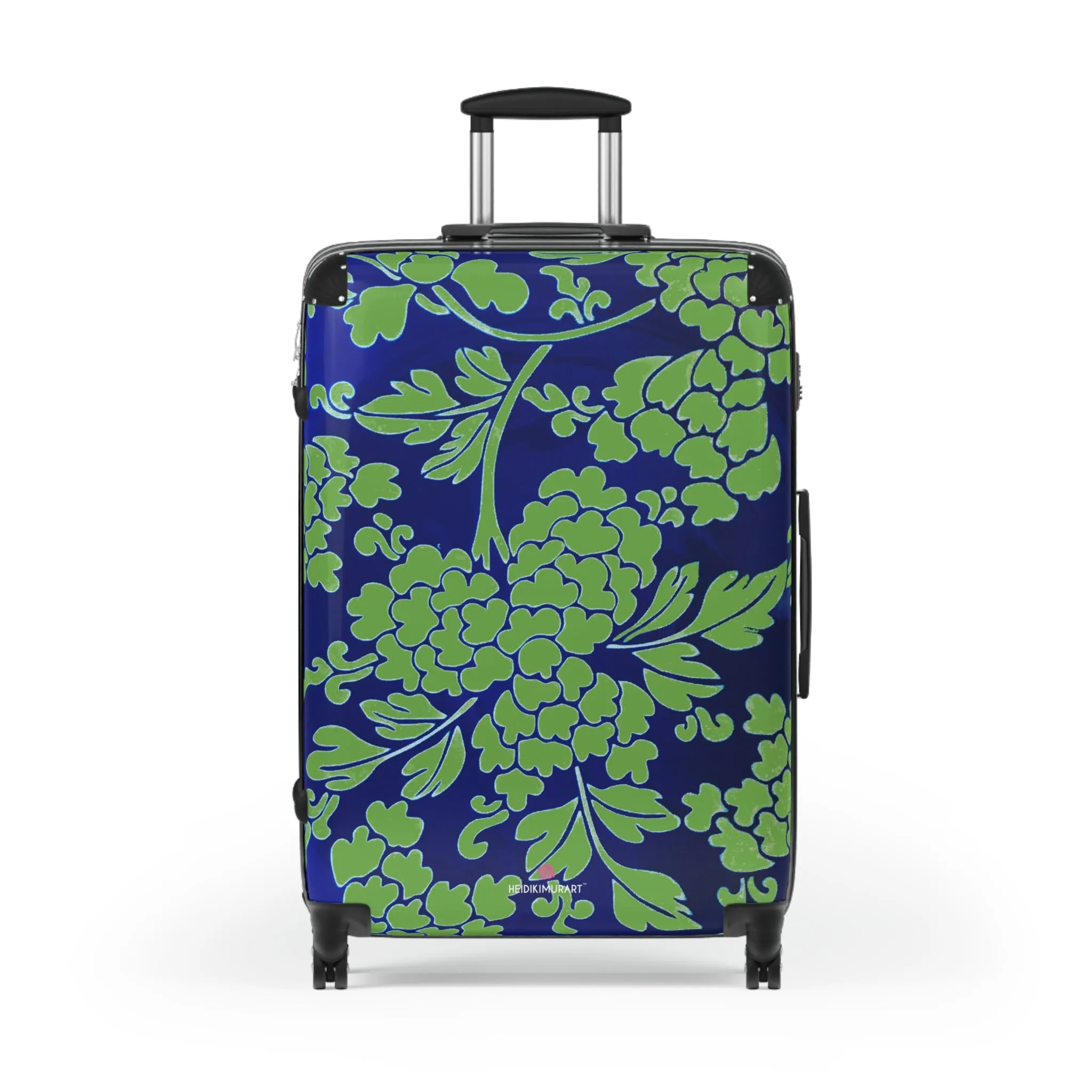 Green Blue Floral Print Suitcase, Abstract Oriental Style Floral Print Designer Suitcases, Travel Bag Suitcases (Small, Medium, Large)