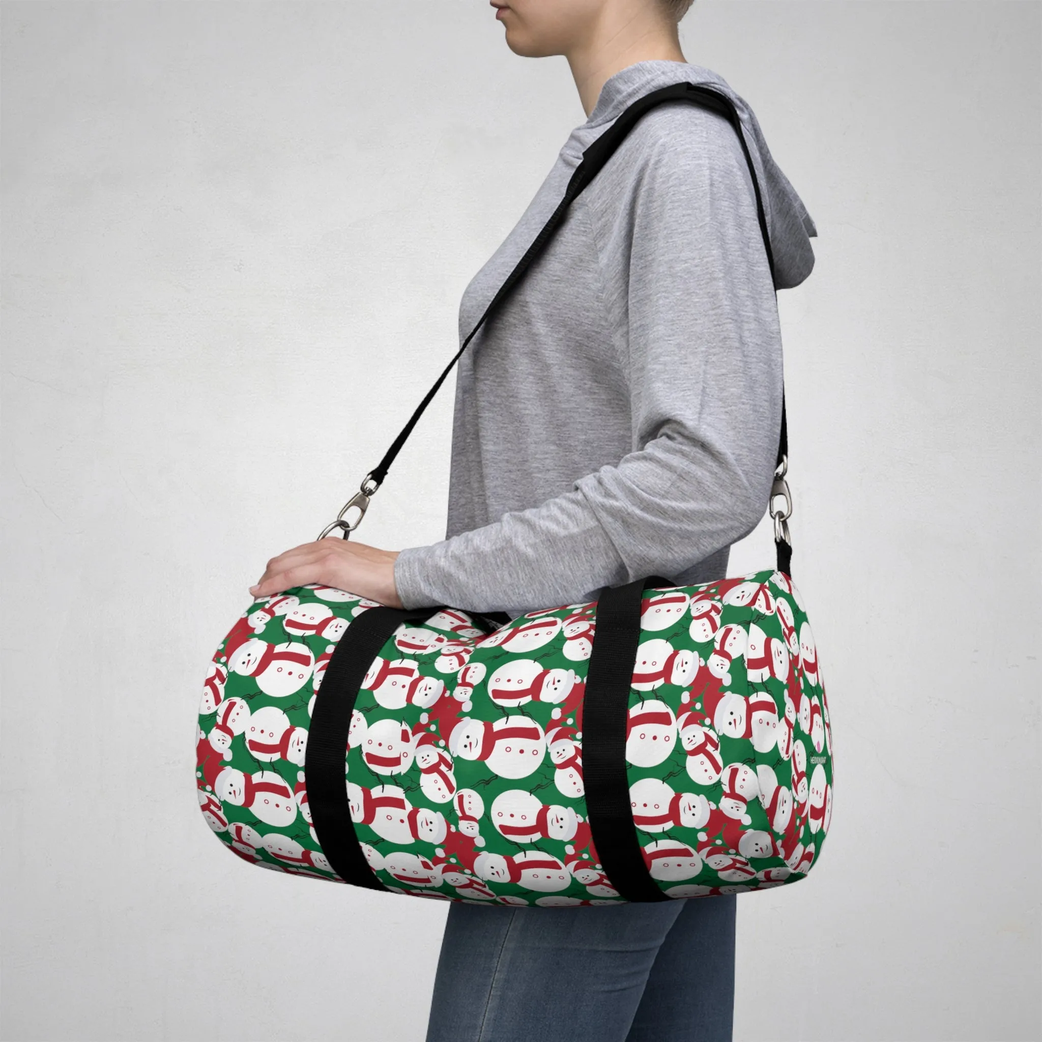 Green Snow Man Duffel Bag, Christmas Snow Man Gym Bag, All Day Small Or Large Size Bag, Made in USA