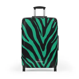 Green Zebra Striped Print Suitcases, Zebra Striped Animal Print Designer Suitcase Luggage (Small, Medium, Large)