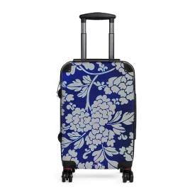 Grey Blue Floral Print Suitcase, Abstract Oriental Style Floral Print Designer Suitcases, Travel Bag Suitcases (Small, Medium, Large)
