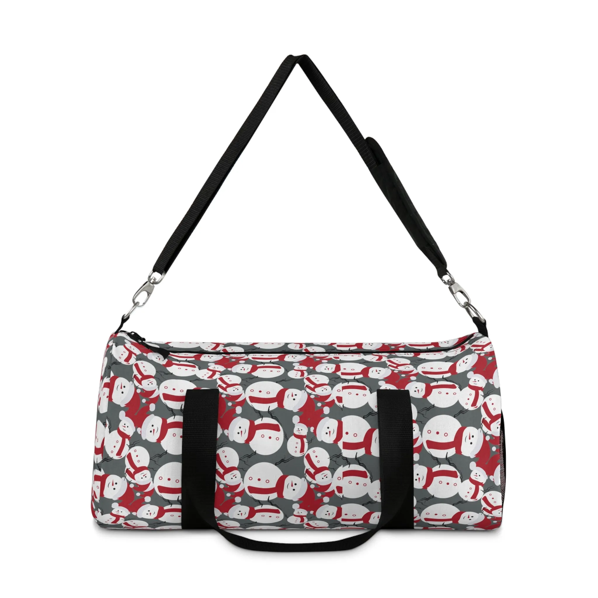Grey Snow Man Duffel Bag, Christmas Snow Man Gym Bag, All Day Small Or Large Size Bag, Made in USA