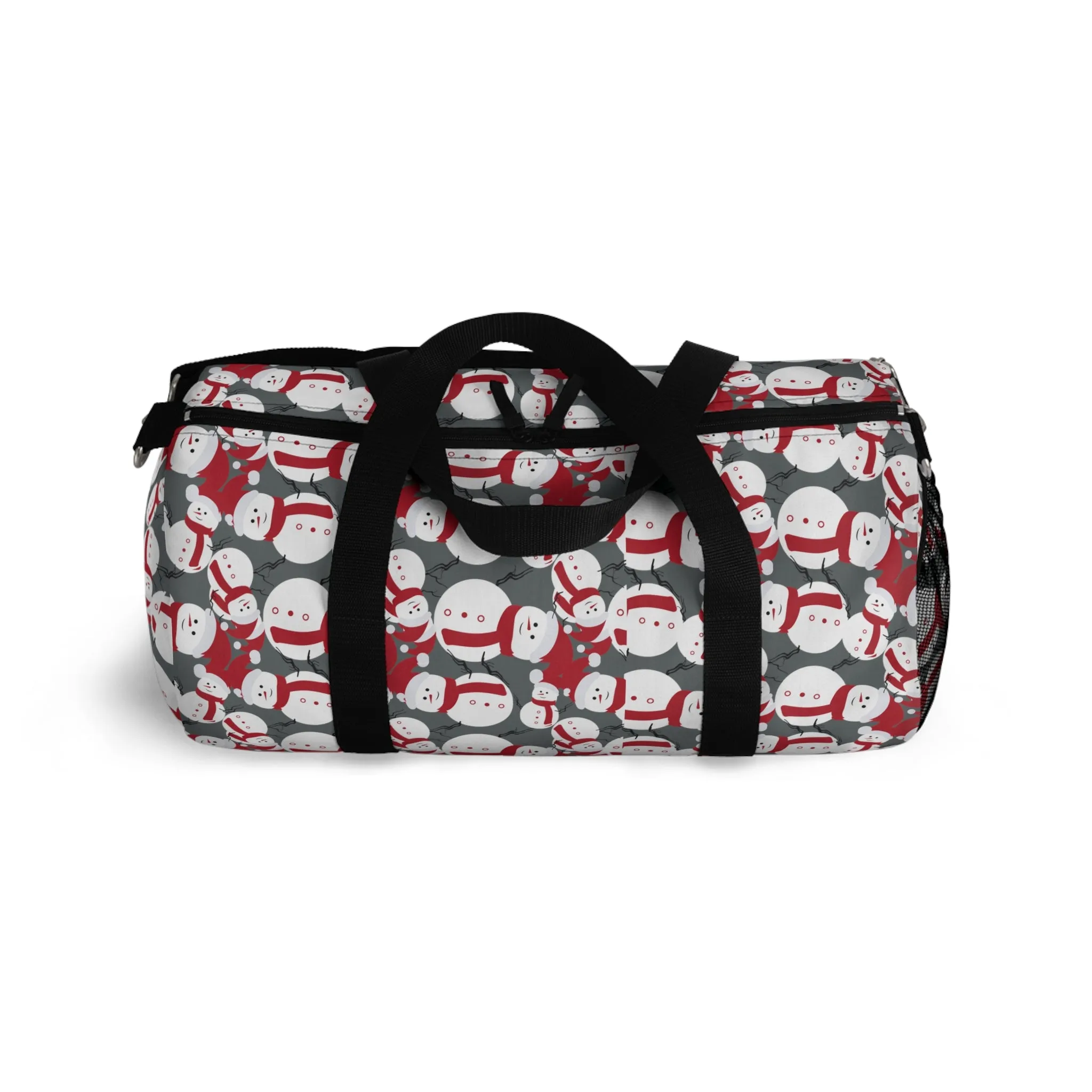 Grey Snow Man Duffel Bag, Christmas Snow Man Gym Bag, All Day Small Or Large Size Bag, Made in USA