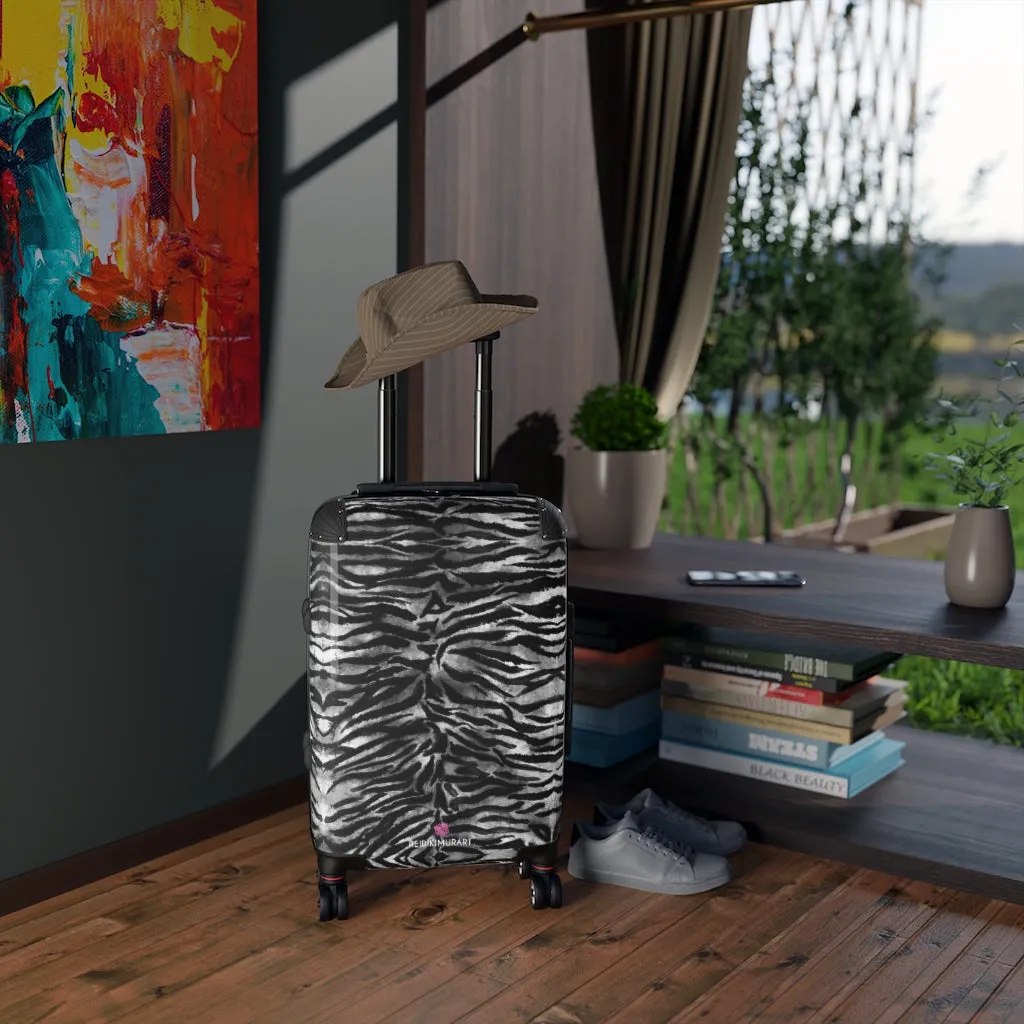 Grey Tiger Striped Print Suitcases, Tiger Striped Animal Print Designer Suitcase Luggage (Small, Medium, Large)