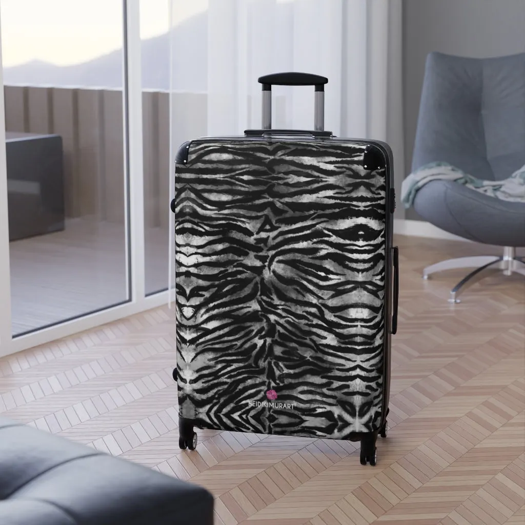 Grey Tiger Striped Print Suitcases, Tiger Striped Animal Print Designer Suitcase Luggage (Small, Medium, Large)