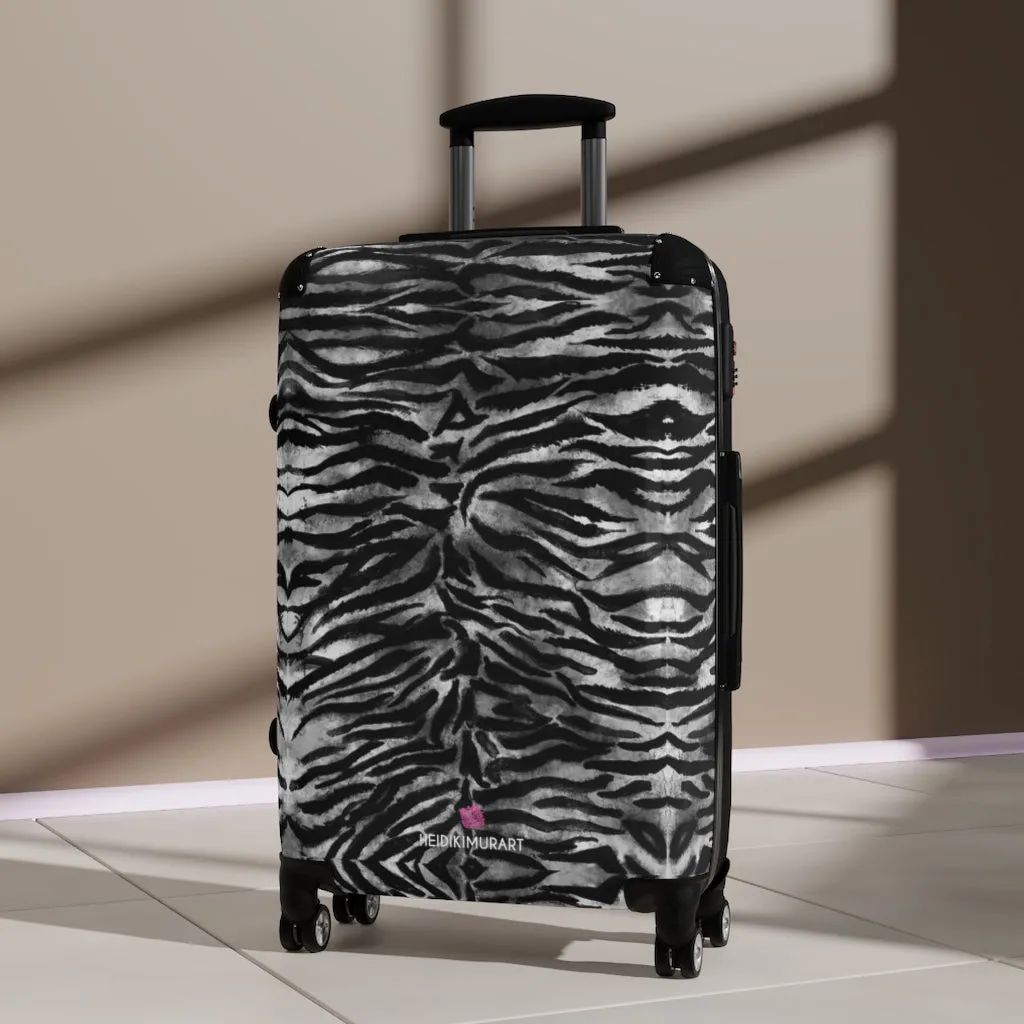 Grey Tiger Striped Print Suitcases, Tiger Striped Animal Print Designer Suitcase Luggage (Small, Medium, Large)