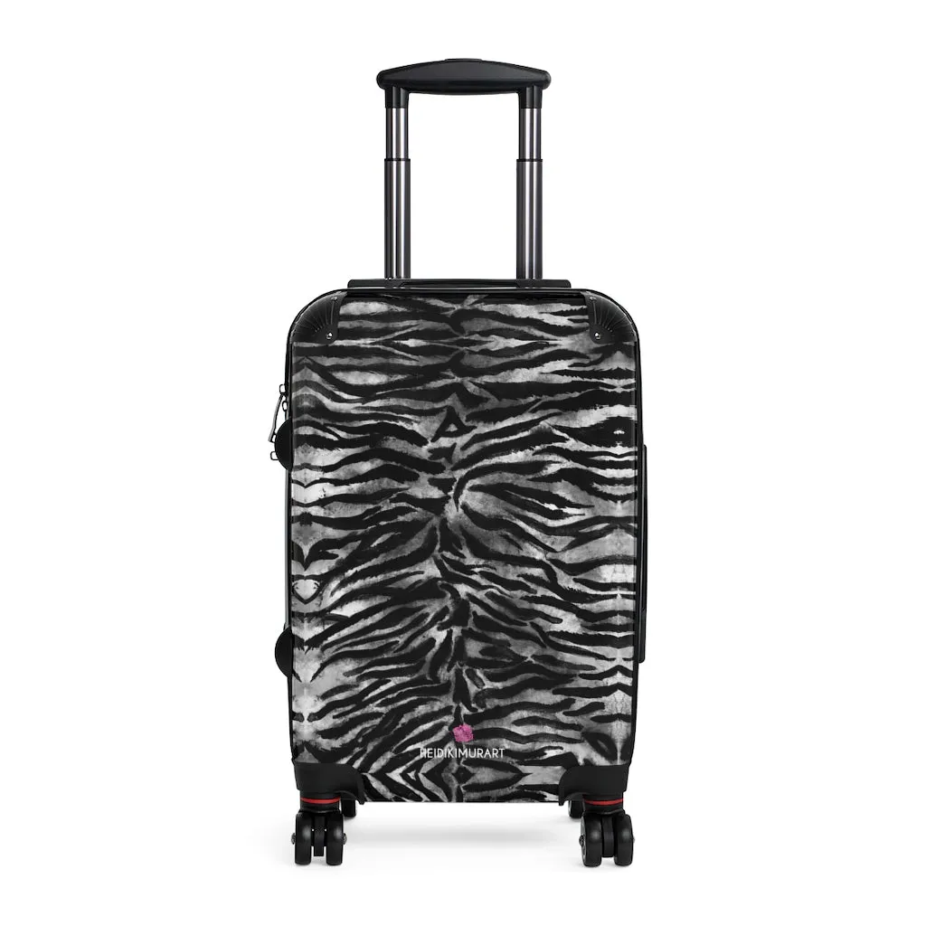 Grey Tiger Striped Print Suitcases, Tiger Striped Animal Print Designer Suitcase Luggage (Small, Medium, Large)