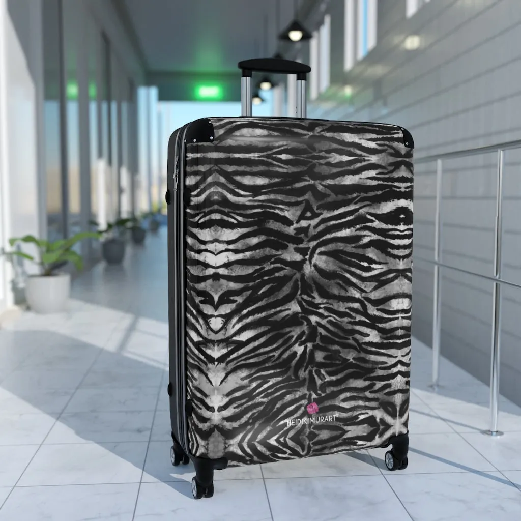 Grey Tiger Striped Print Suitcases, Tiger Striped Animal Print Designer Suitcase Luggage (Small, Medium, Large)