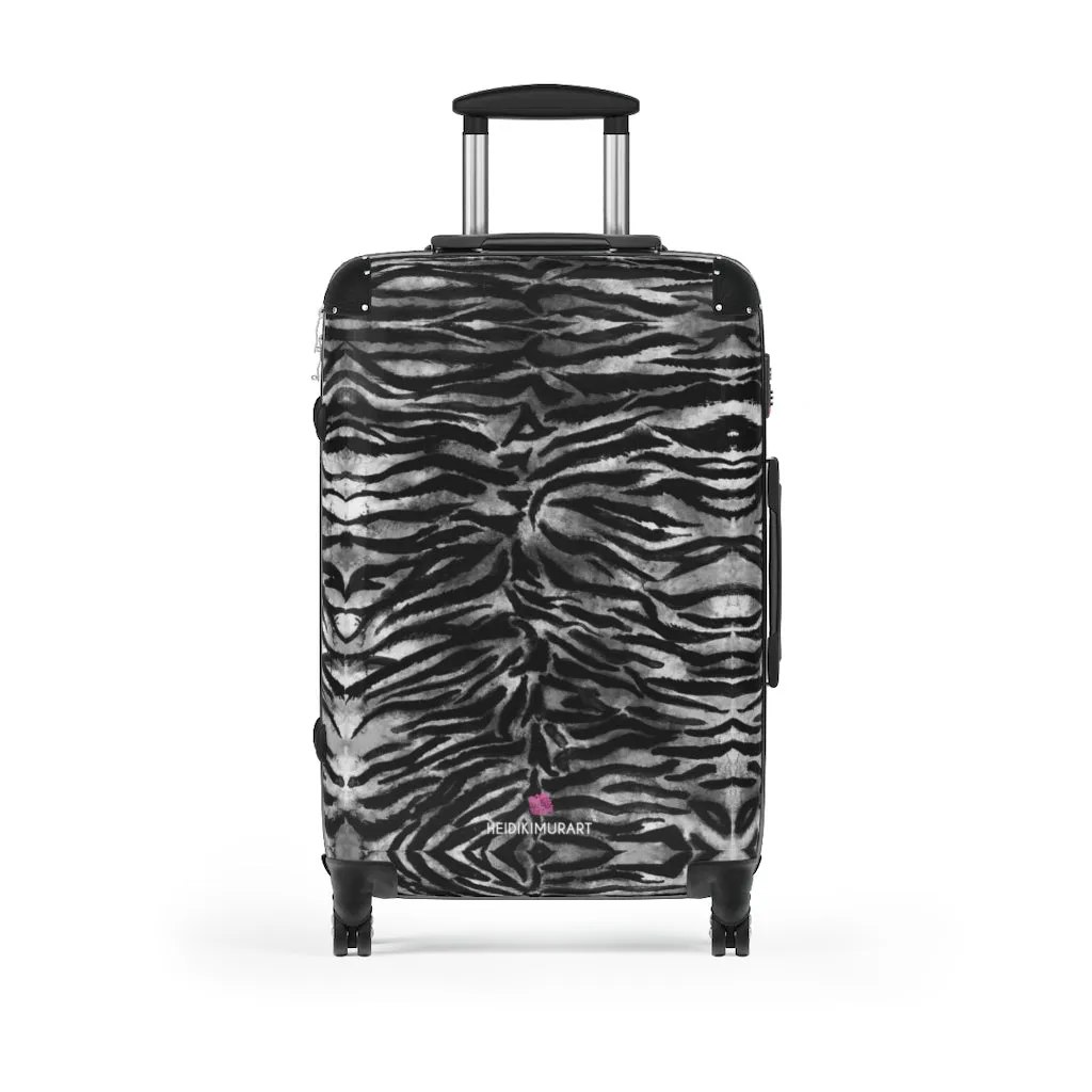 Grey Tiger Striped Print Suitcases, Tiger Striped Animal Print Designer Suitcase Luggage (Small, Medium, Large)