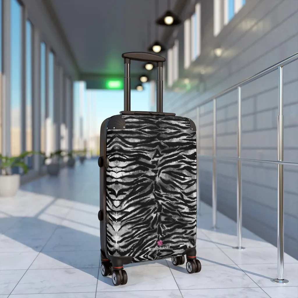 Grey Tiger Striped Print Suitcases, Tiger Striped Animal Print Designer Suitcase Luggage (Small, Medium, Large)