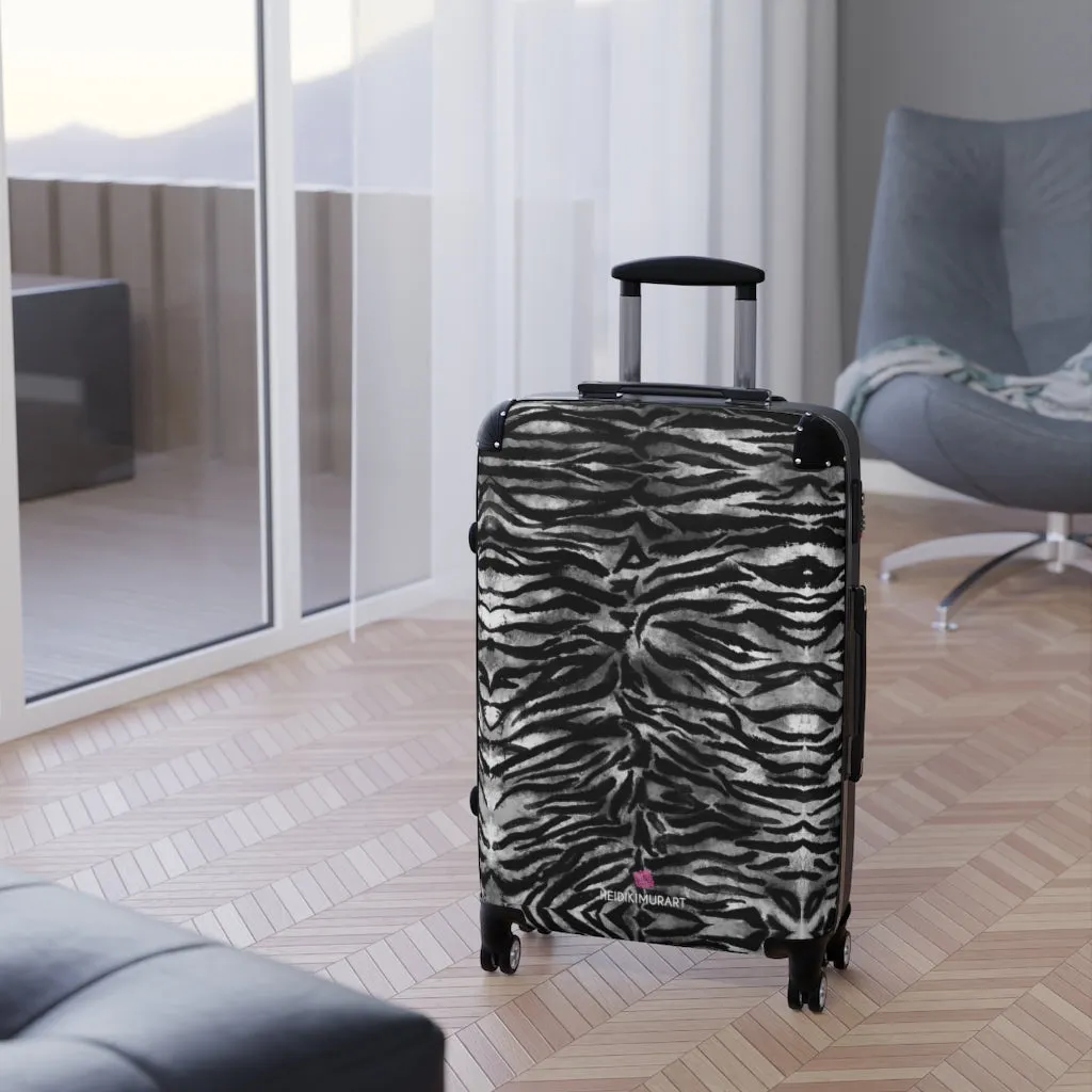Grey Tiger Striped Print Suitcases, Tiger Striped Animal Print Designer Suitcase Luggage (Small, Medium, Large)