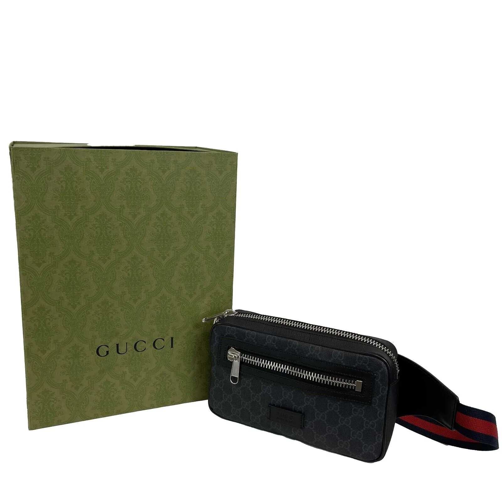 Gucci - GG Monogram Canvas / Leather Black Belt Bag / Fanny Pack - FULL KIT