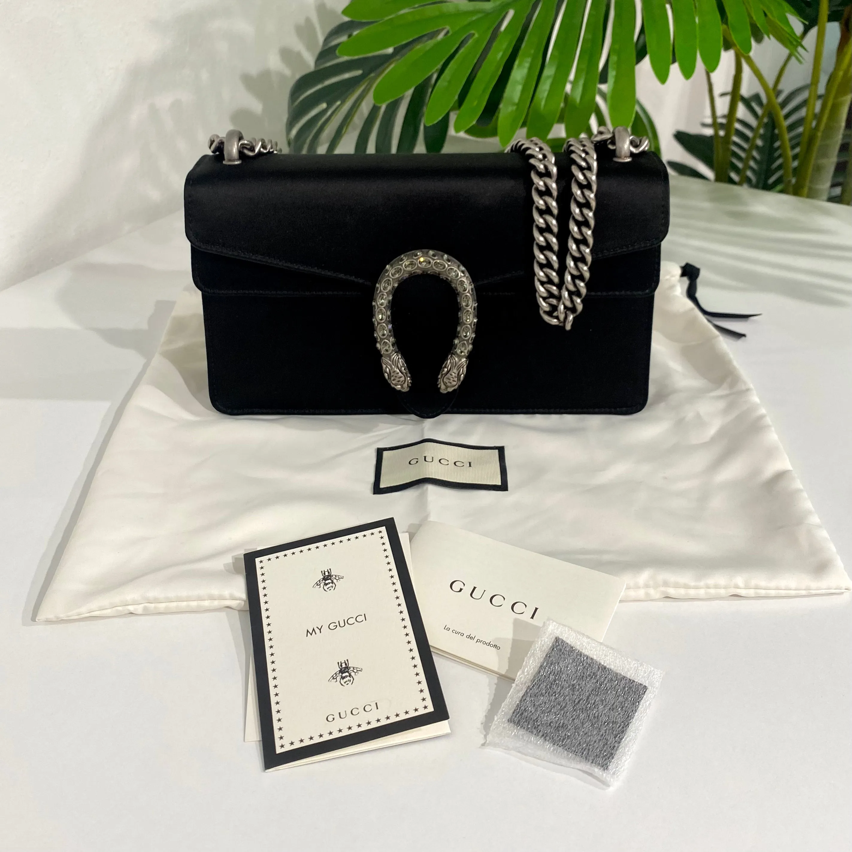 Gucci Jeweled Black Satin Dionysus