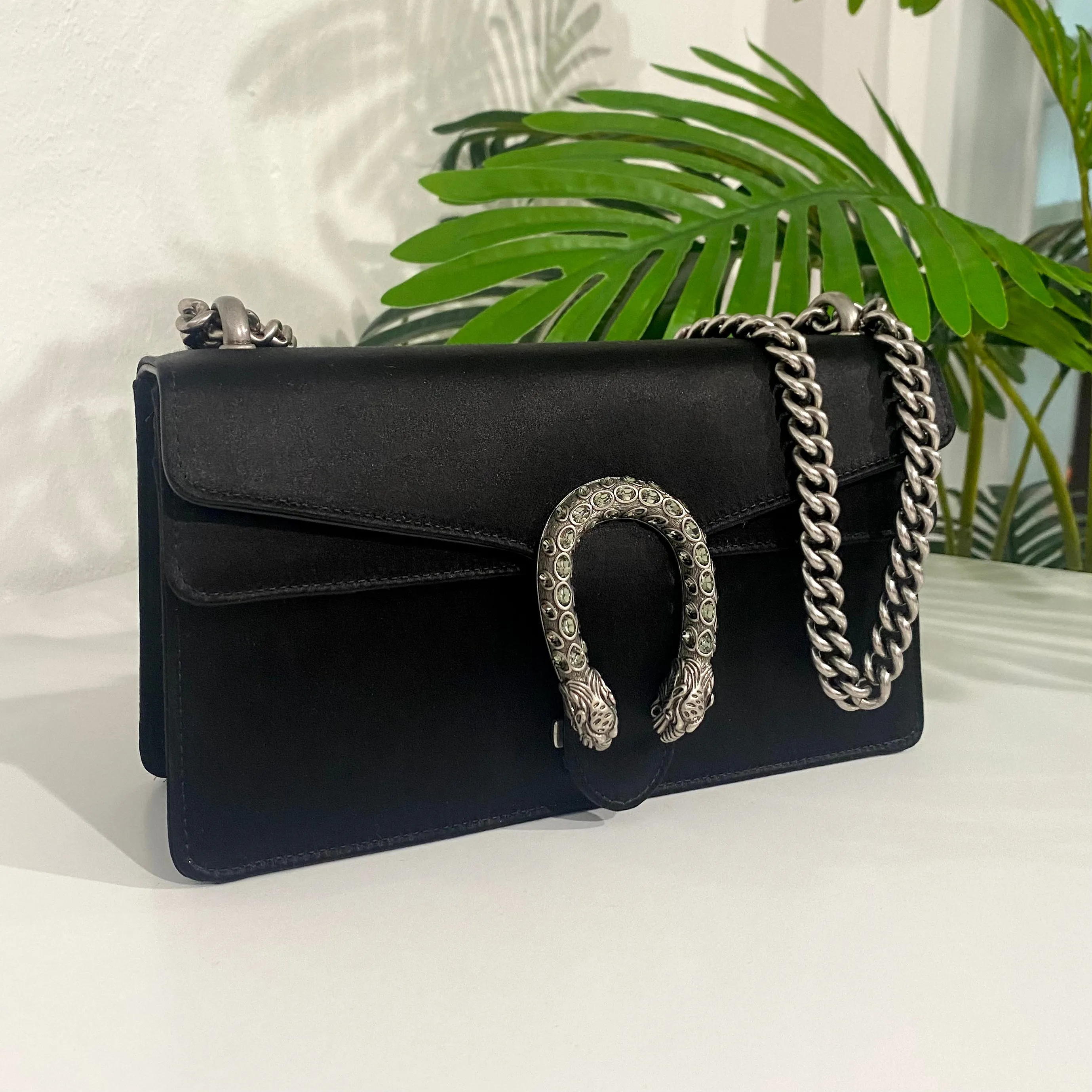 Gucci Jeweled Black Satin Dionysus
