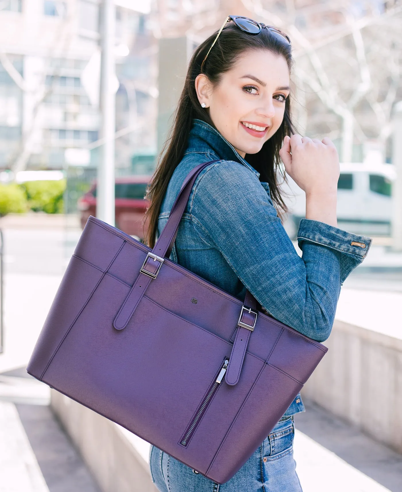 Gunas New York Miley Purple Vegan Leather Laptop Bag
