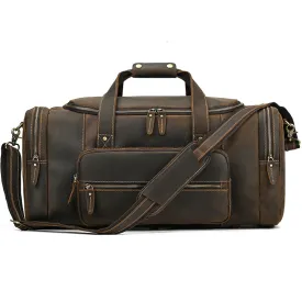 High Capacity Leather Duffle Weekender Bag