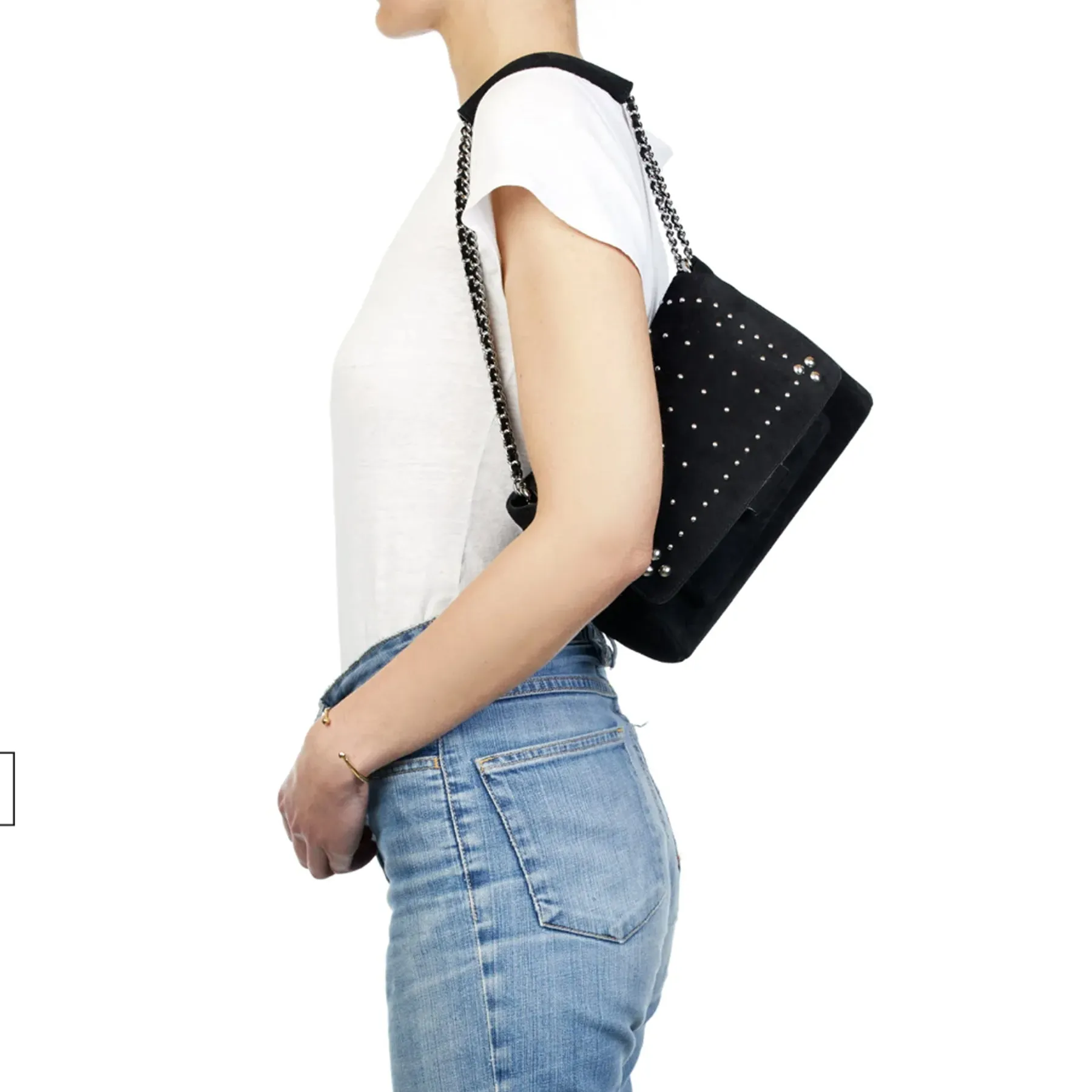 JEROME DREYFUSS LULU BAG (MEDIUM) IN BLACK SUEDE & SILVER