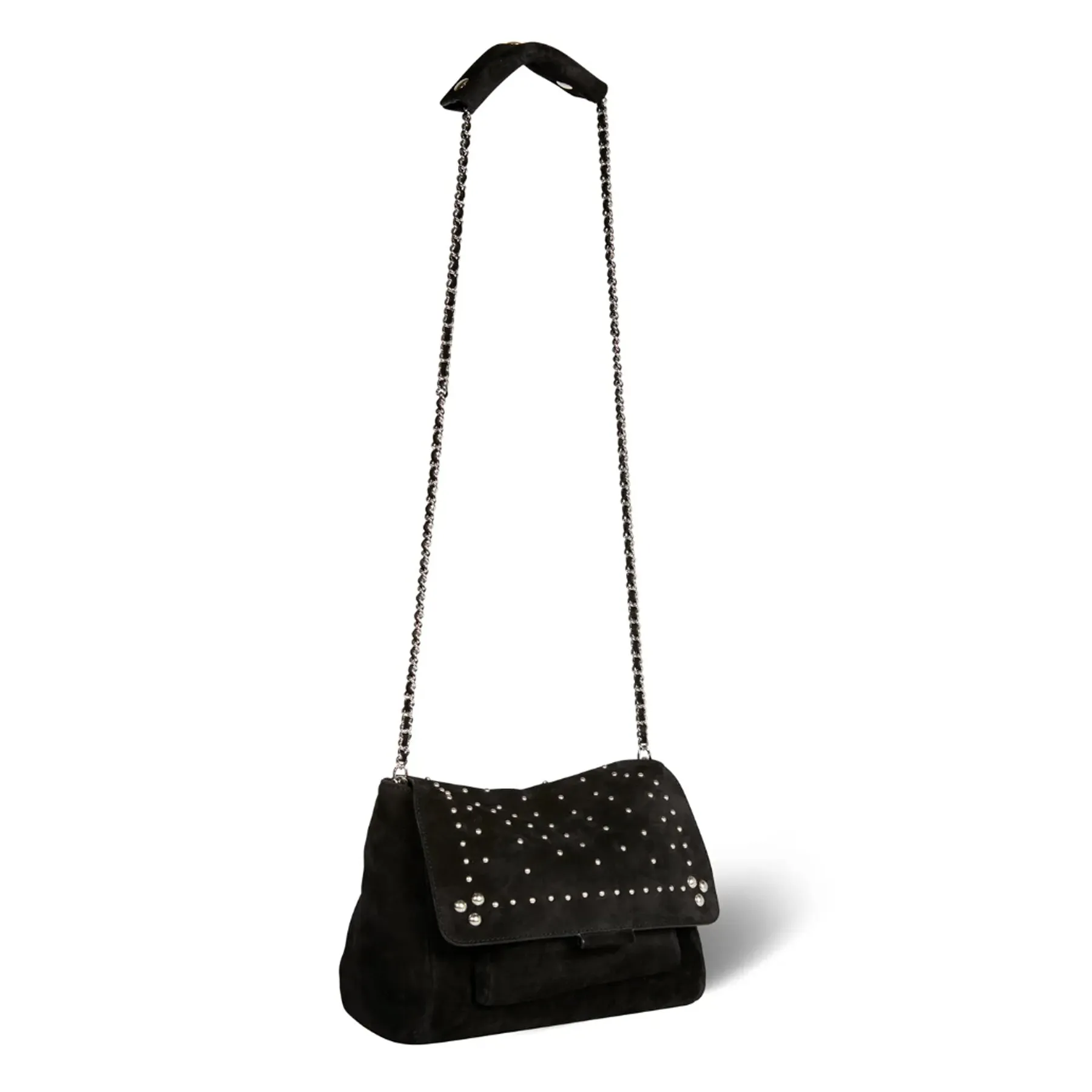 JEROME DREYFUSS LULU BAG (MEDIUM) IN BLACK SUEDE & SILVER