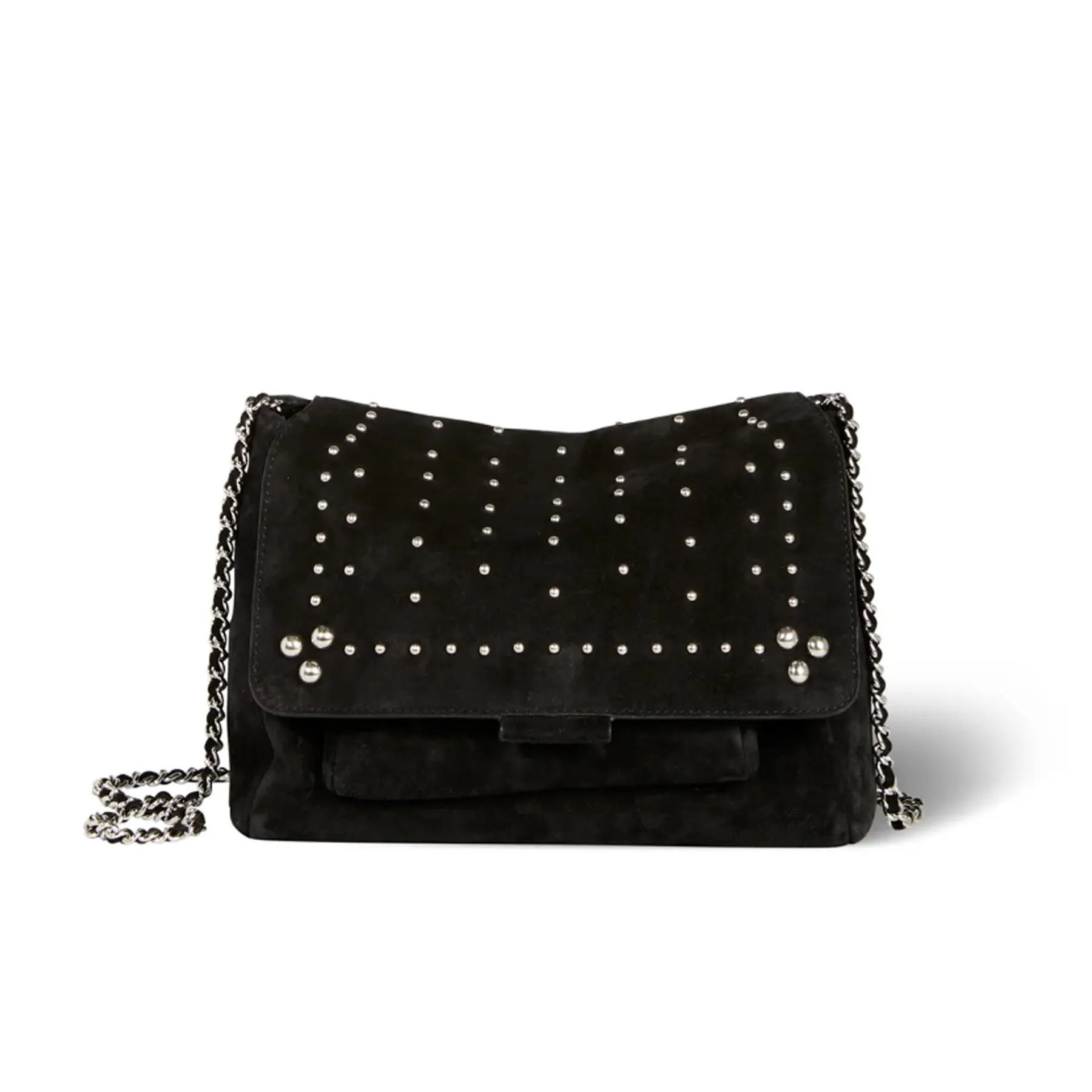 JEROME DREYFUSS LULU BAG (MEDIUM) IN BLACK SUEDE & SILVER