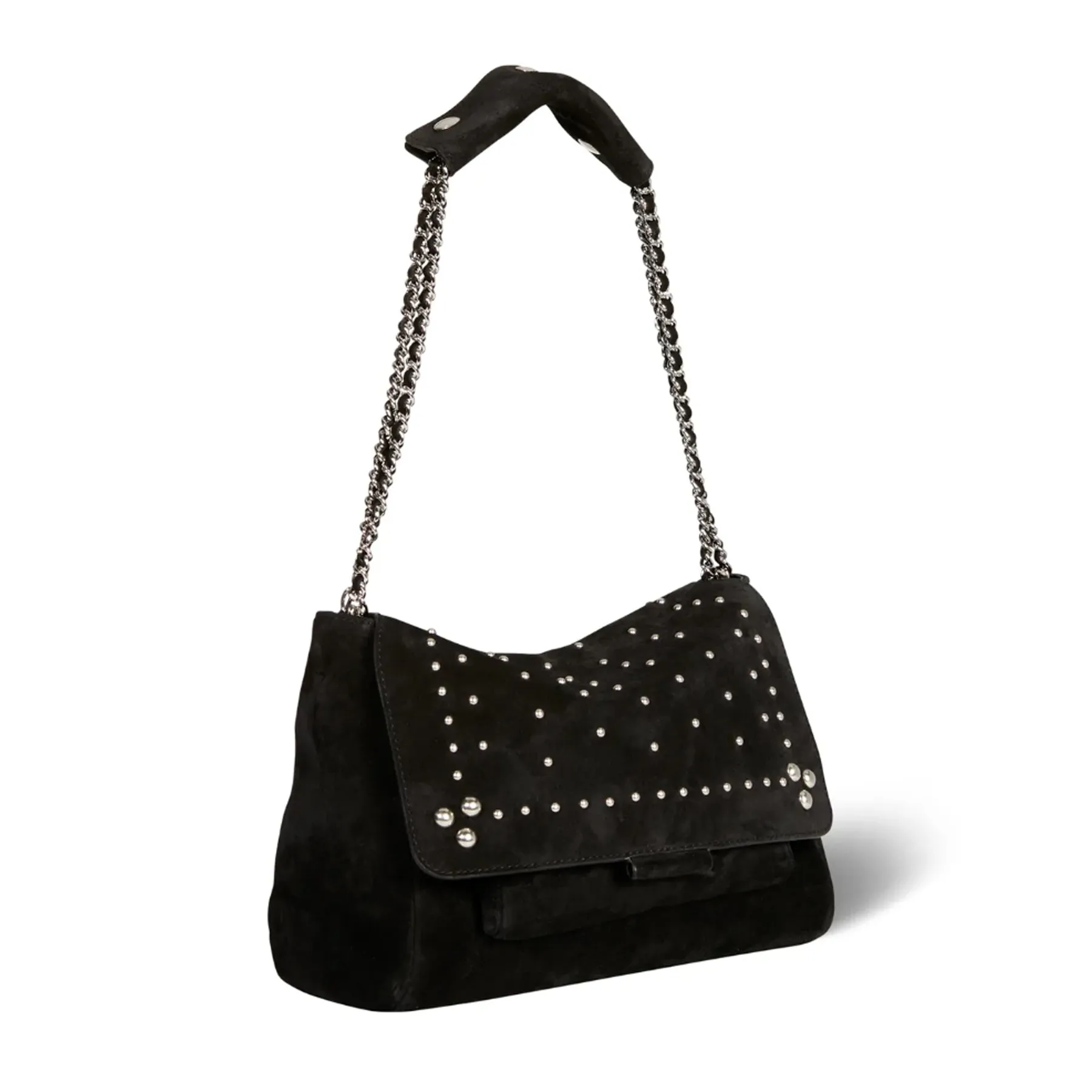 JEROME DREYFUSS LULU BAG (MEDIUM) IN BLACK SUEDE & SILVER