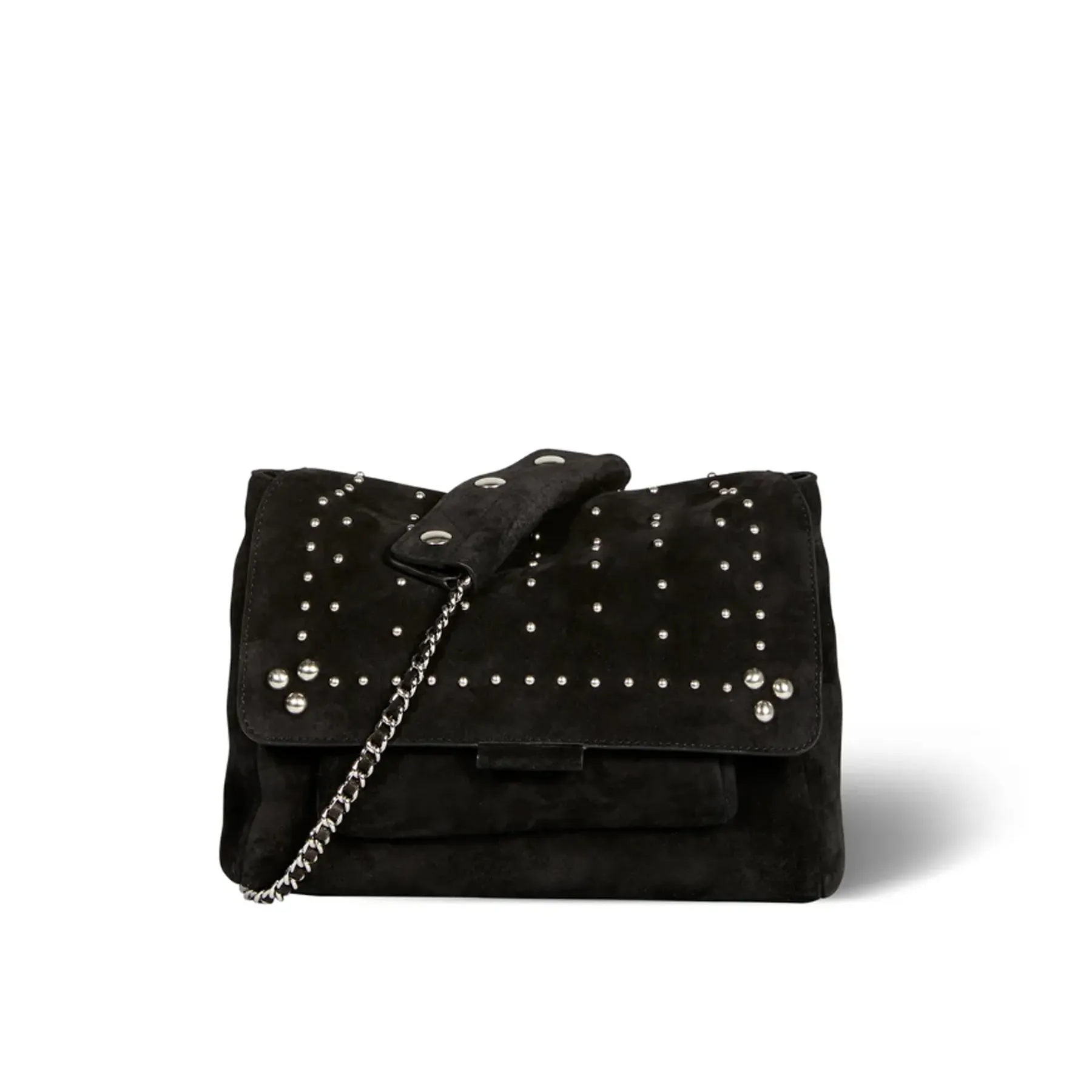 JEROME DREYFUSS LULU BAG (MEDIUM) IN BLACK SUEDE & SILVER