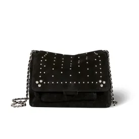 JEROME DREYFUSS LULU BAG (MEDIUM) IN BLACK SUEDE & SILVER