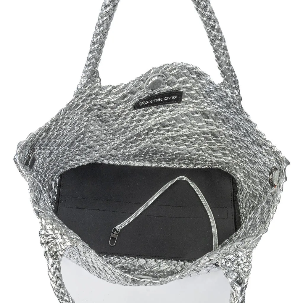 London Large Woven Tote - Silver