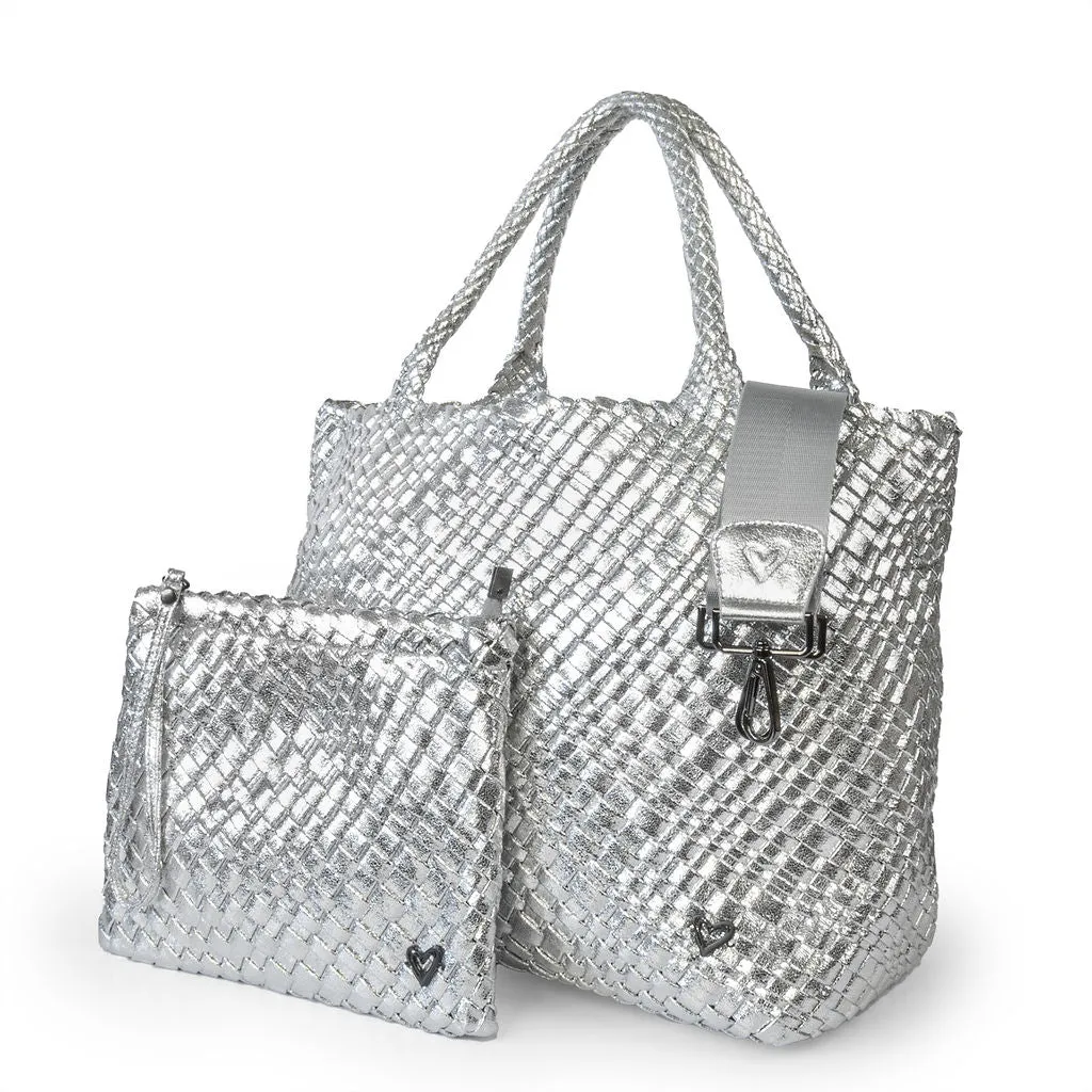 London Large Woven Tote - Silver
