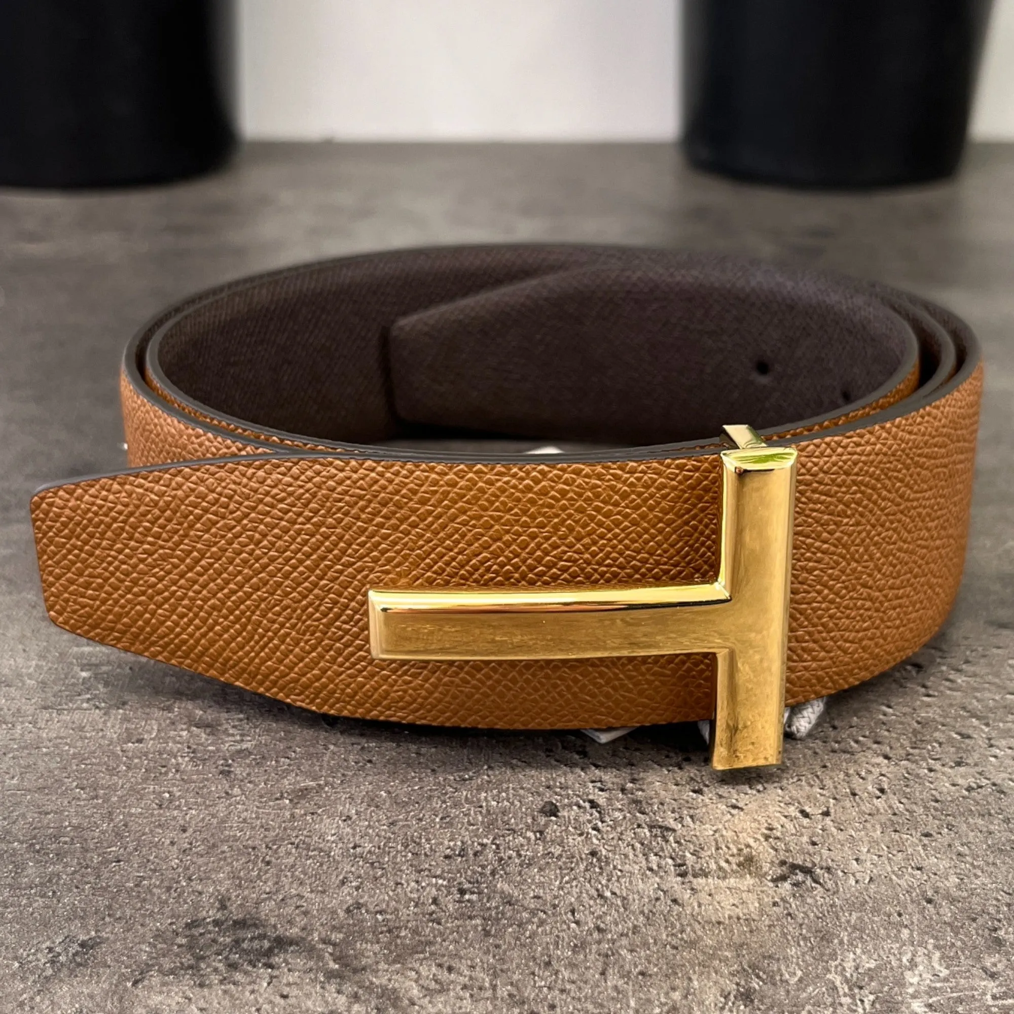 Men's Reversible T Logo Belt Brown Size M