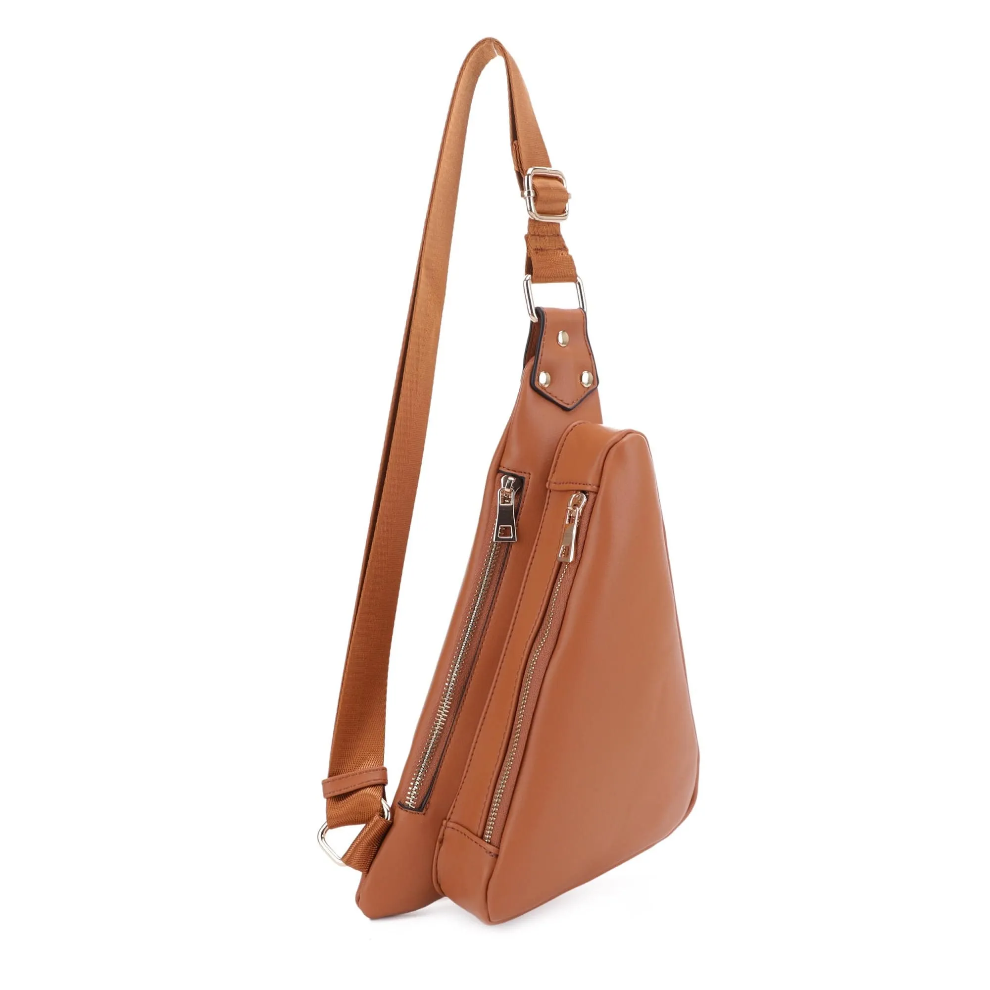 MT20389 Nancy Triangle Double Zipper Sling Bag