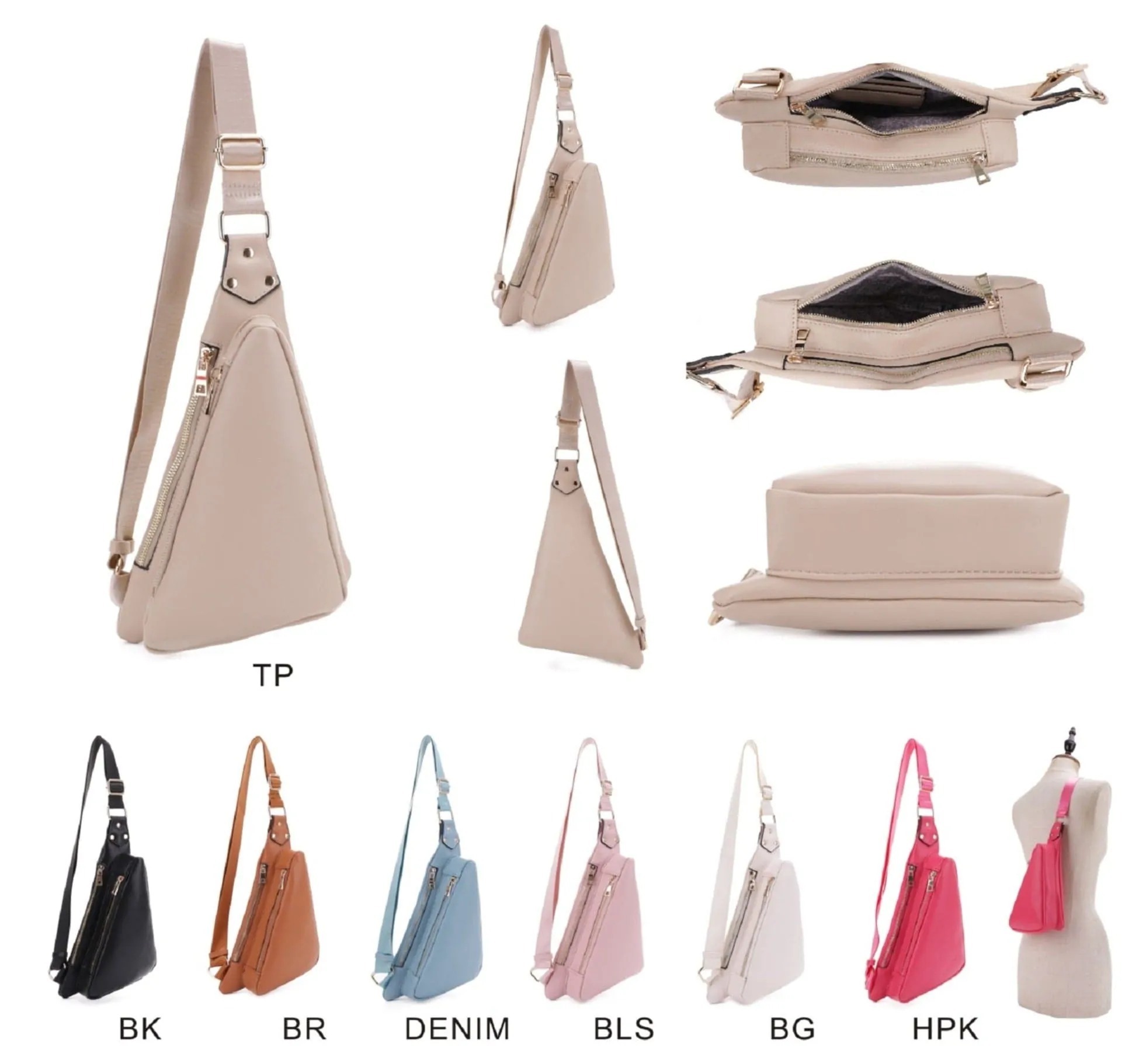 MT20389 Nancy Triangle Double Zipper Sling Bag