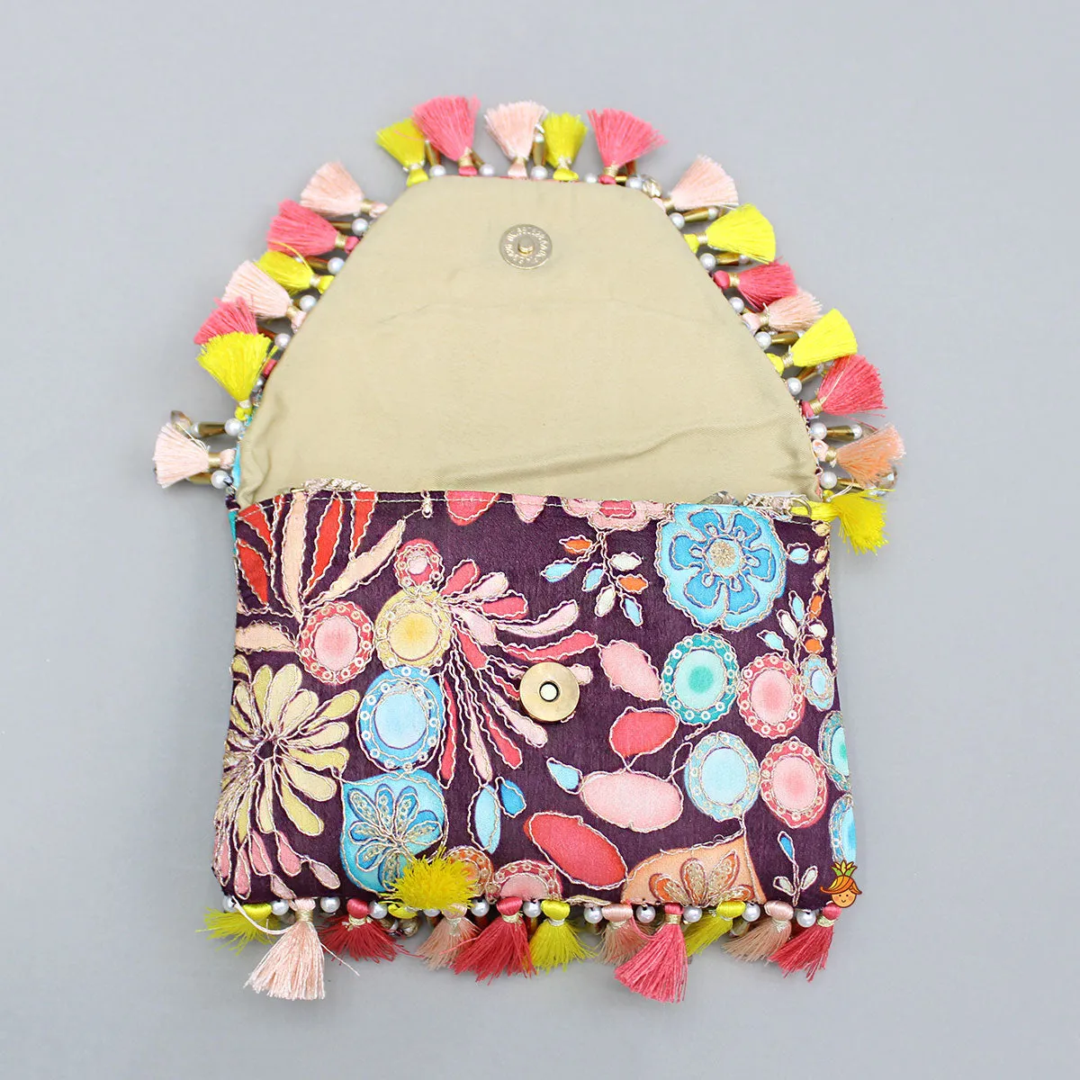 Multicolour Printed And Embroidered Wine Sling Bag