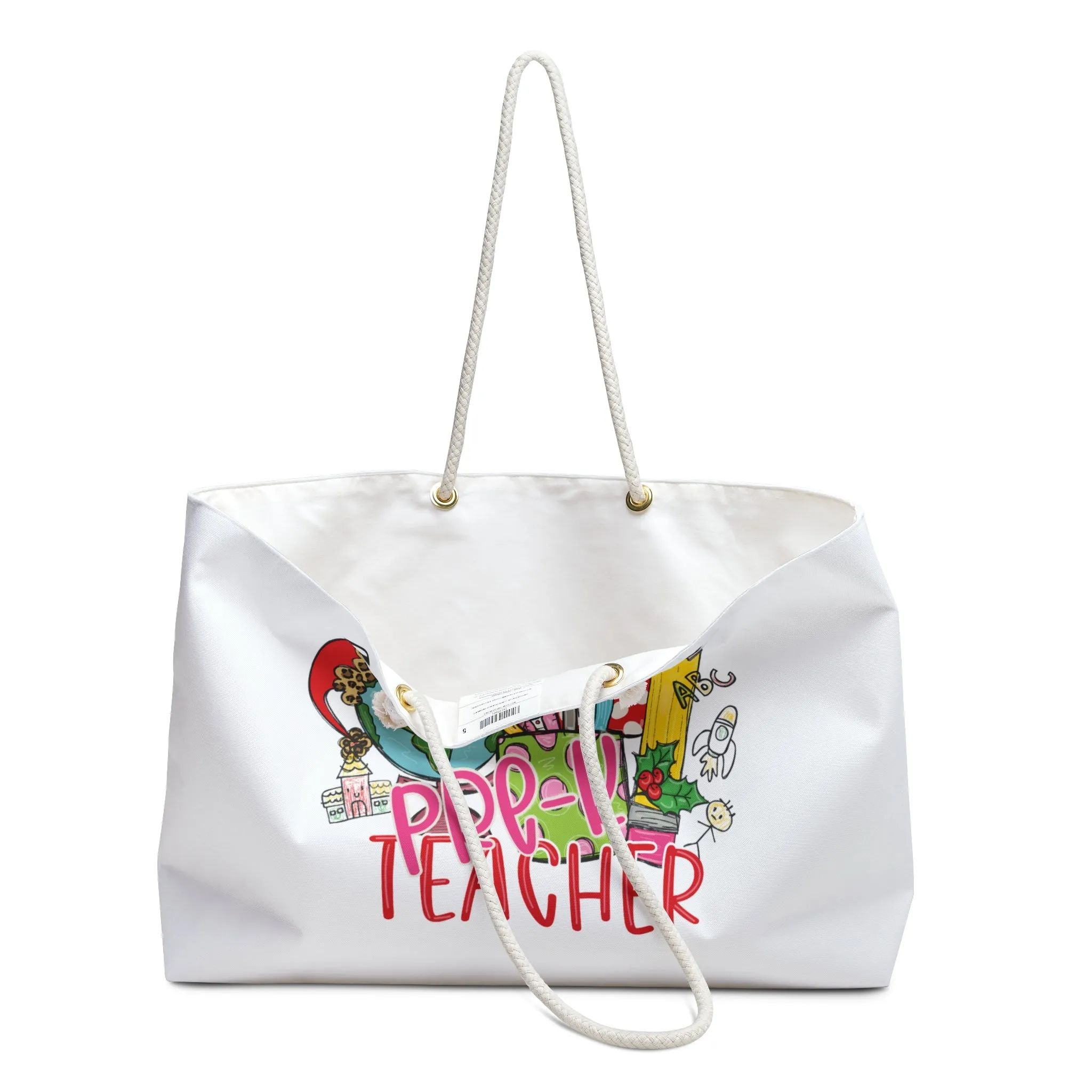 Personalised/Non-Personalised Weekender Bag, Santa's Favorite Pre-K Teacher, Large Weekender Bag, Beach Bag, Book Bag