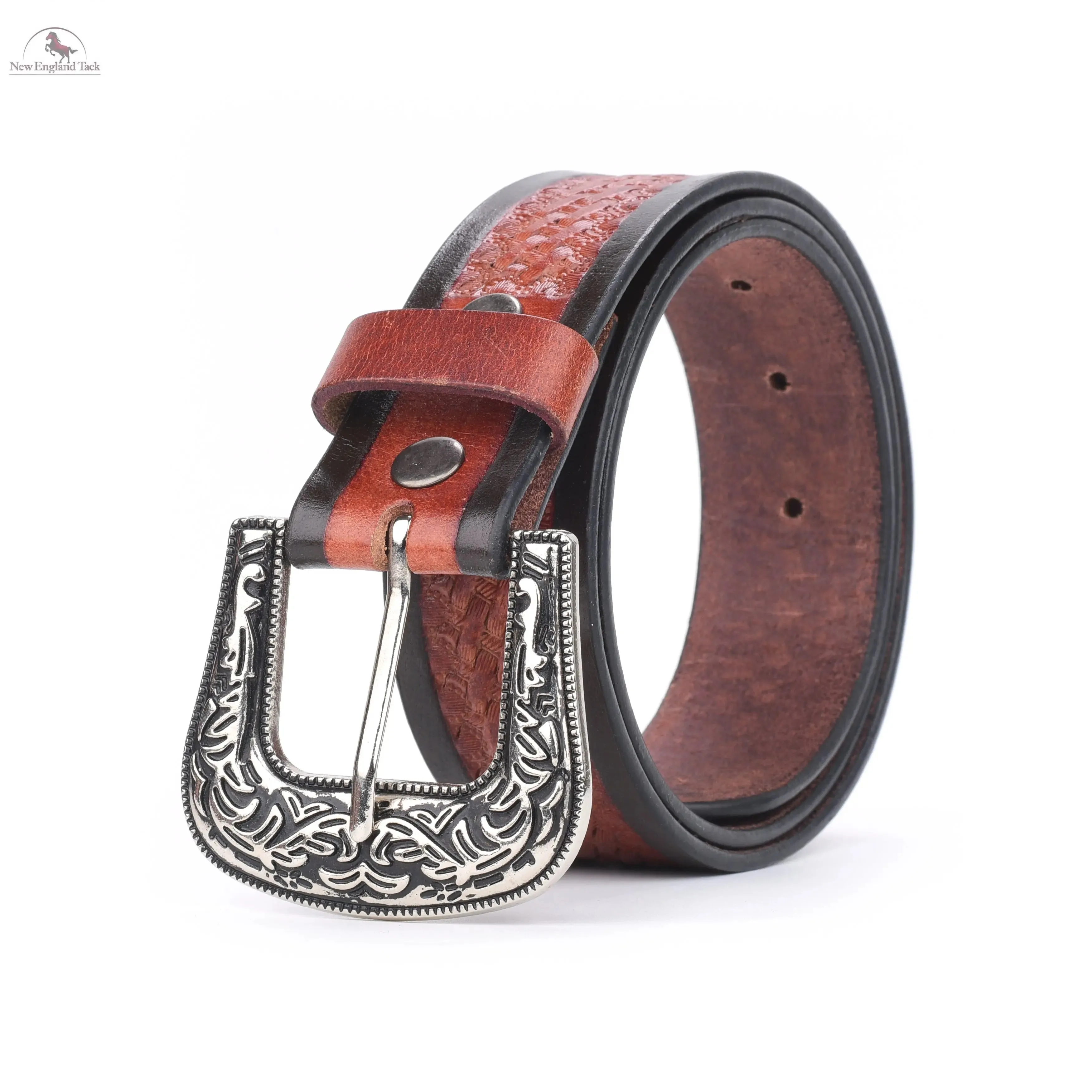 Resistance Basket Weave Tan Women's Cowgirl Cowboy Country Belt  With Floral Embossed Silver Buckle