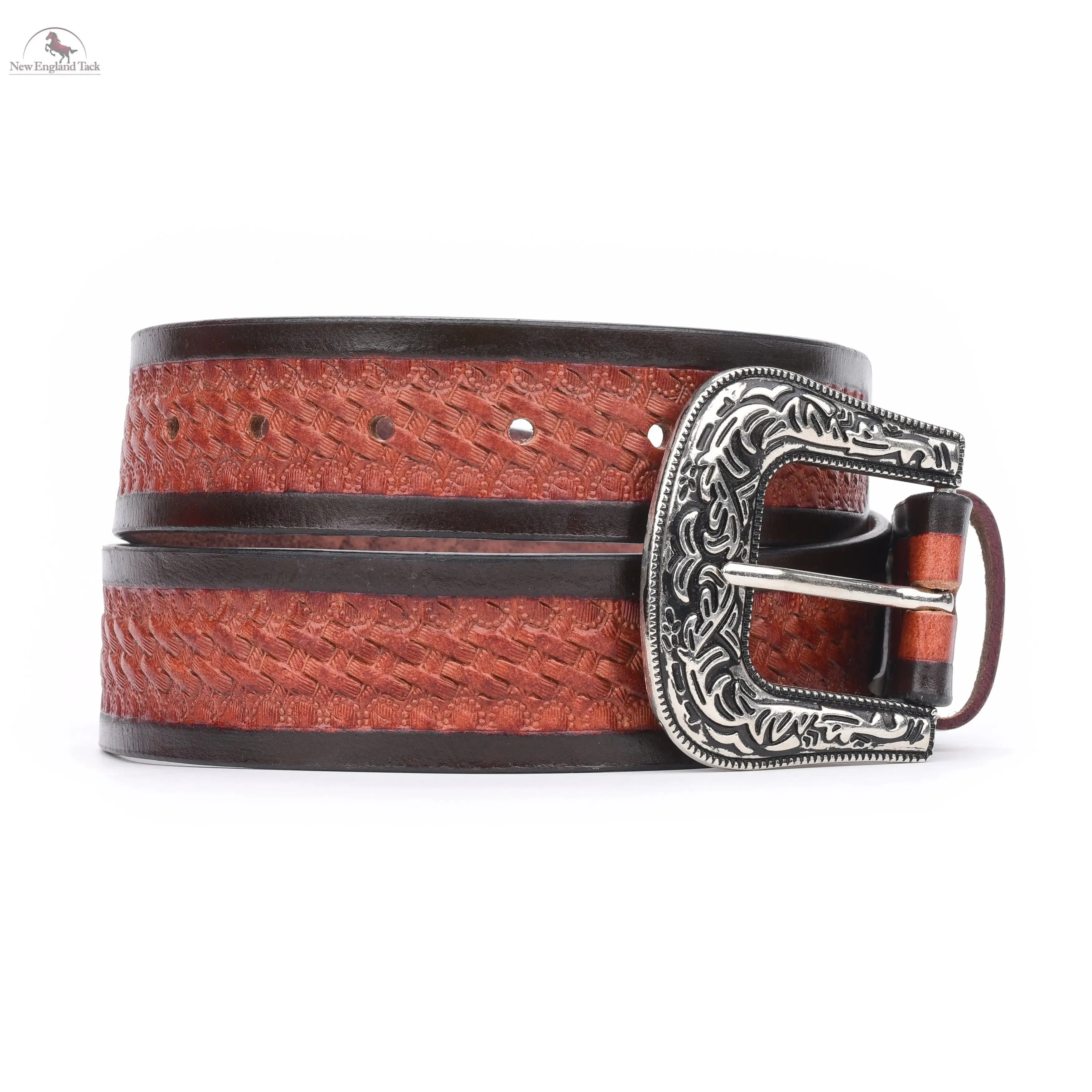 Resistance Basket Weave Tan Women's Cowgirl Cowboy Country Belt  With Floral Embossed Silver Buckle