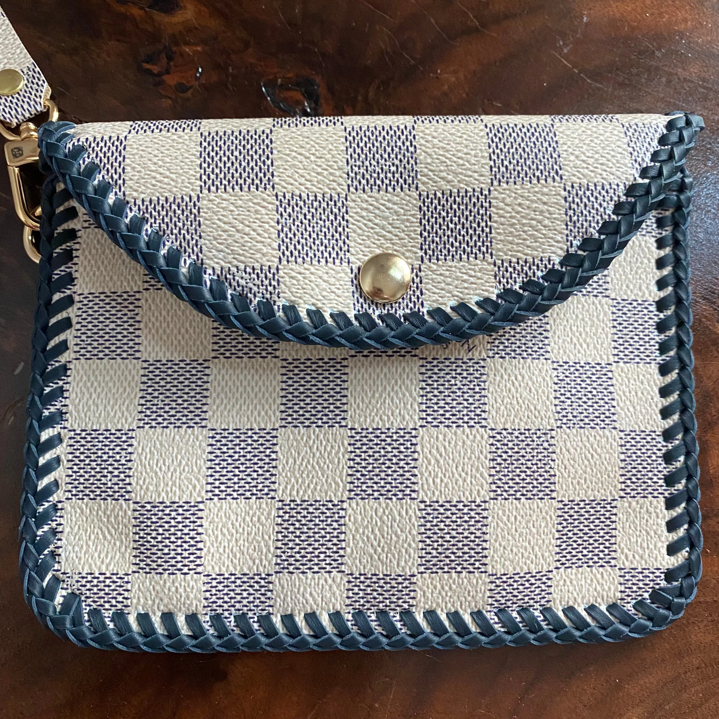 The Baby Falcon - Damier Azur Card Holder/Wristlet with Navy