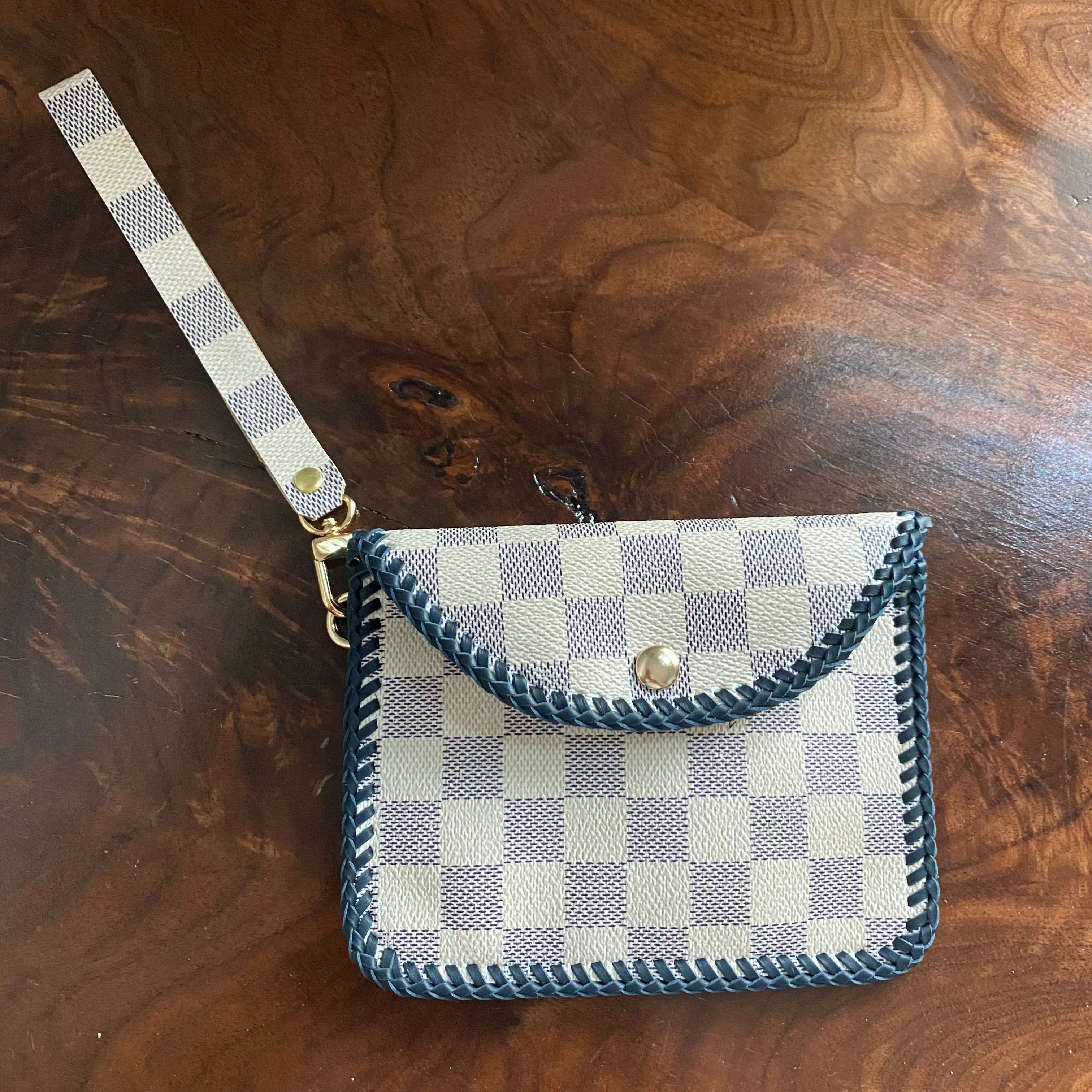 The Baby Falcon - Damier Azur Card Holder/Wristlet with Navy