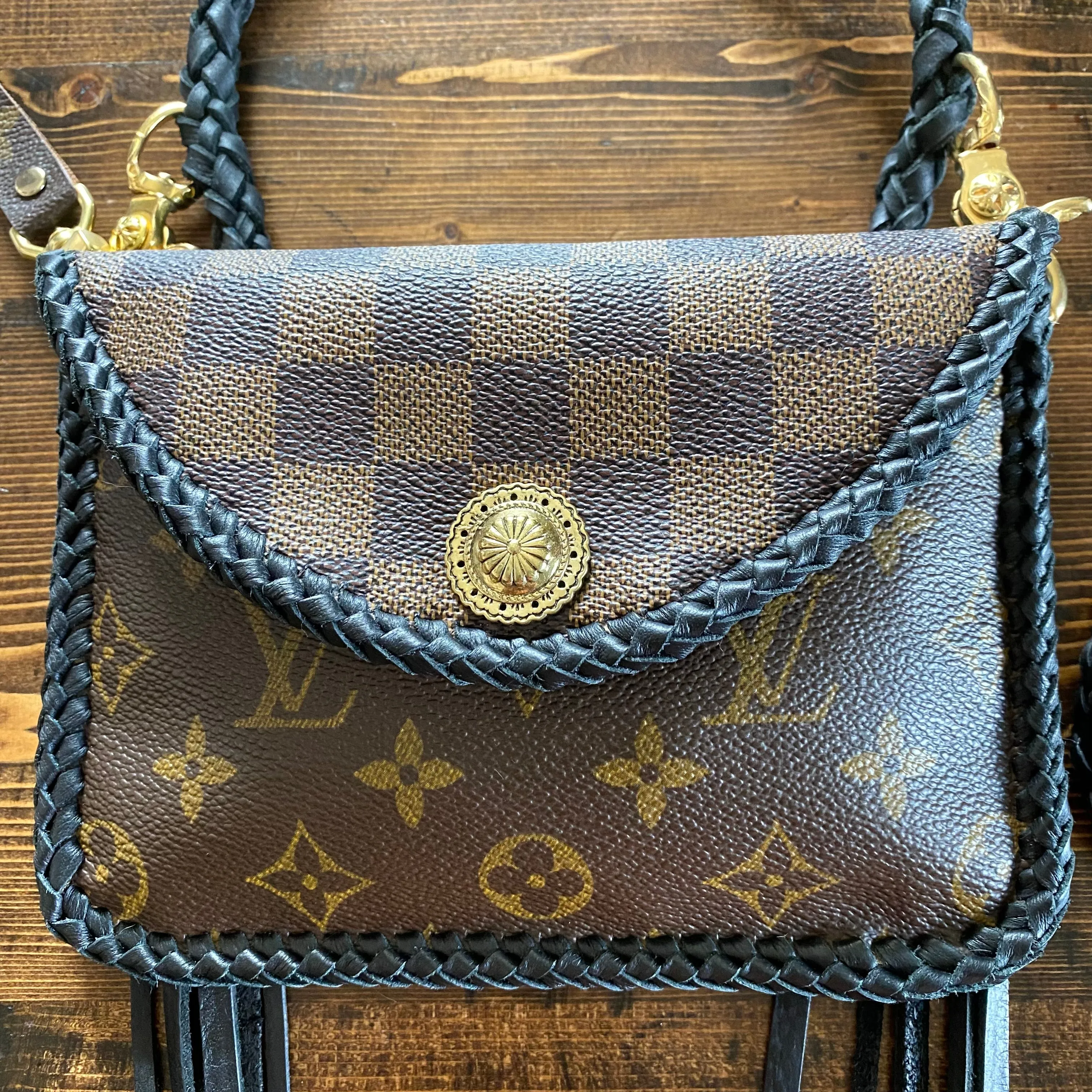 The Falcon with back pocket - Black Damier/Monogram Mix Wristlet/Crossbody/Clutch
