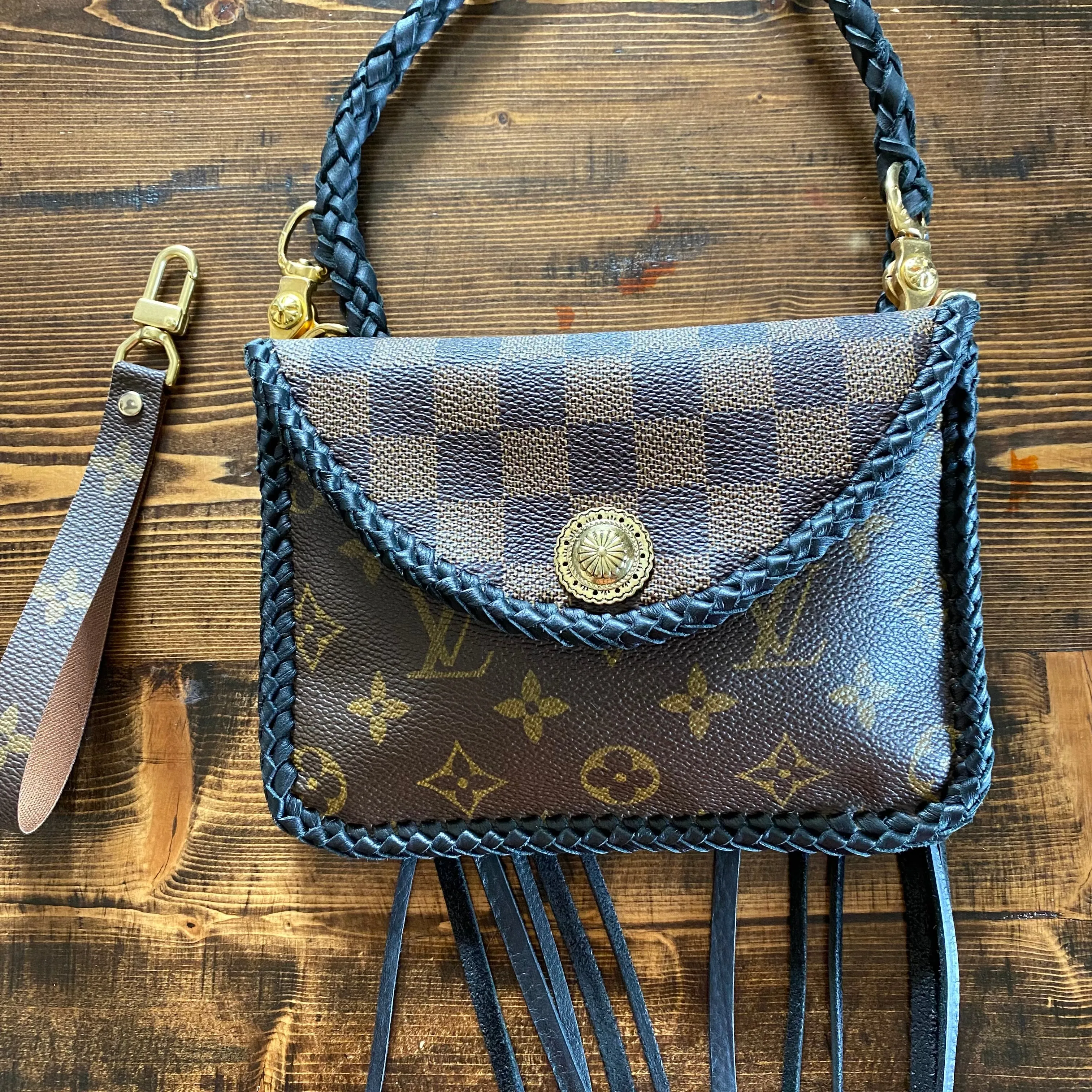 The Falcon with back pocket - Black Damier/Monogram Mix Wristlet/Crossbody/Clutch