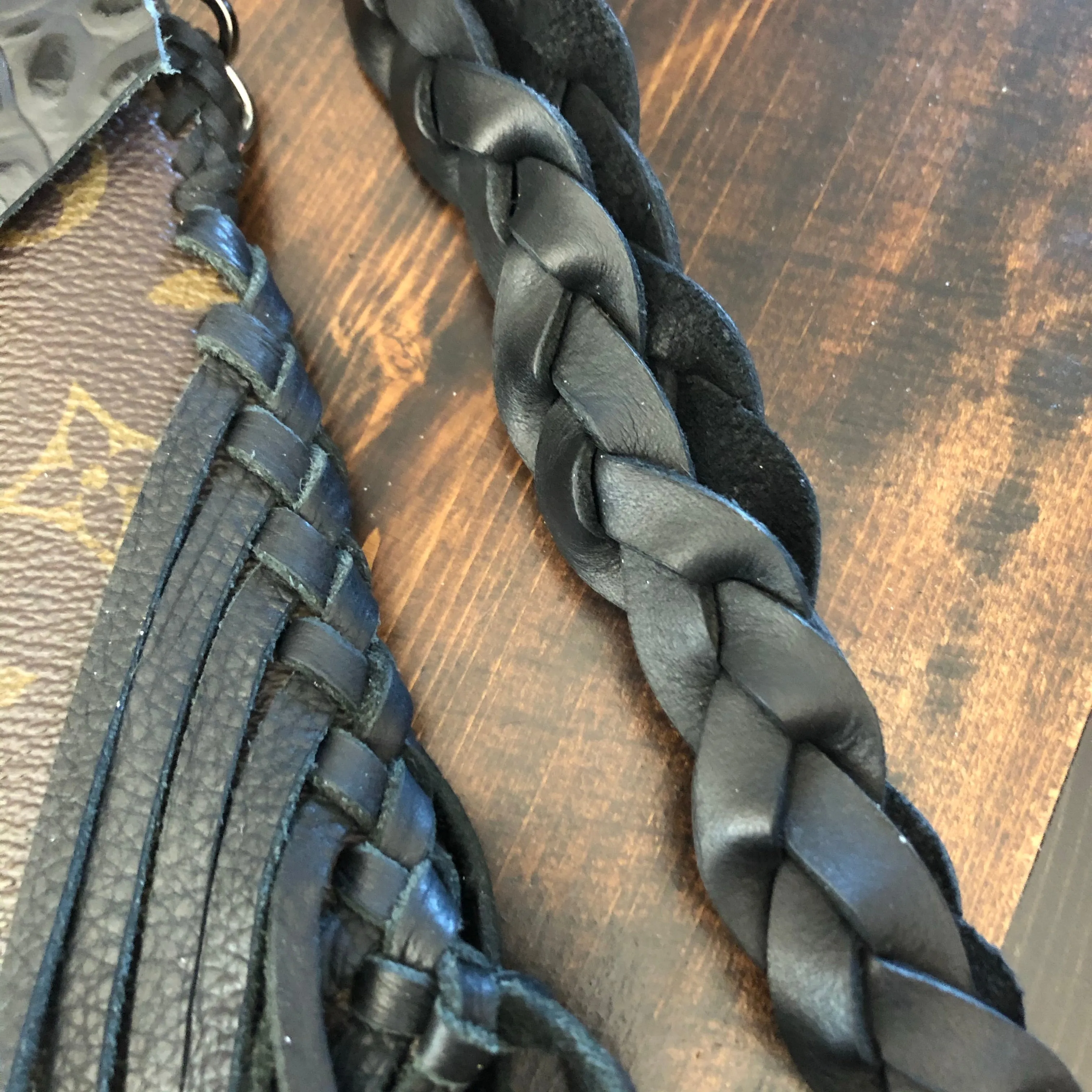 The Fringed Wren - Black Vintage Wristlet/Crossbody/Clutch Bag in Monogram