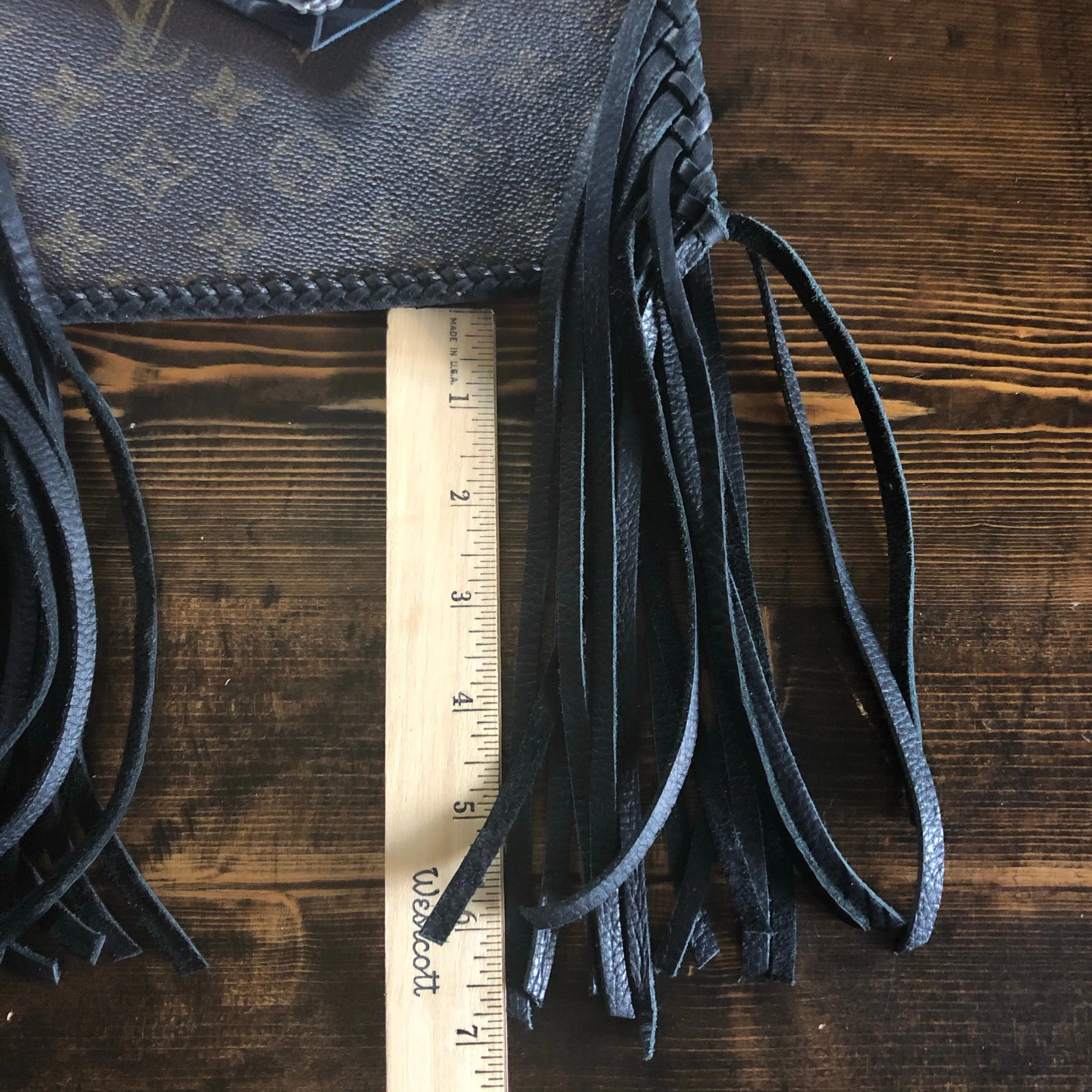 The Fringed Wren - Black Vintage Wristlet/Crossbody/Clutch Bag in Monogram
