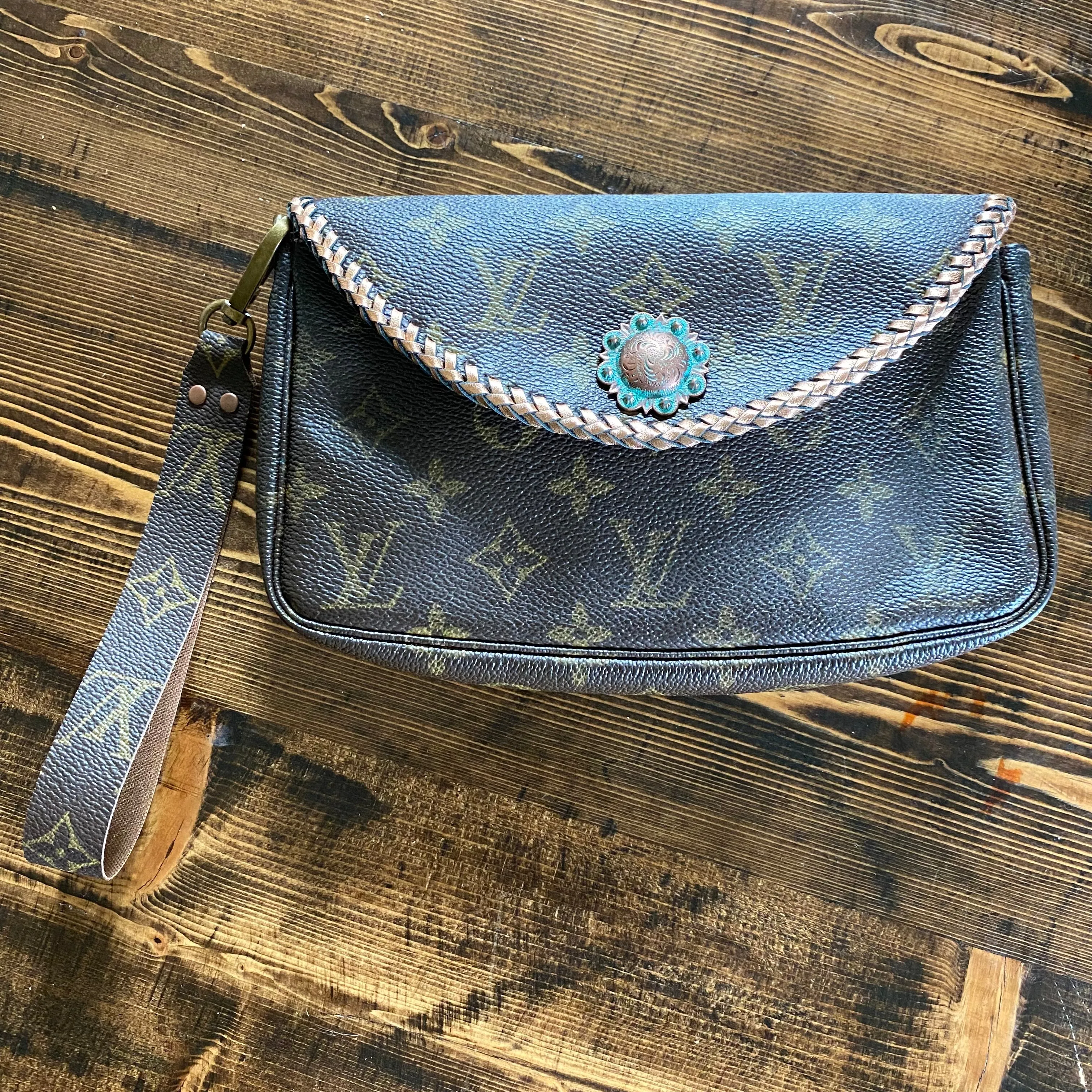 The Junco - Rose Gold Vintage Monogram Wristlet Bag
