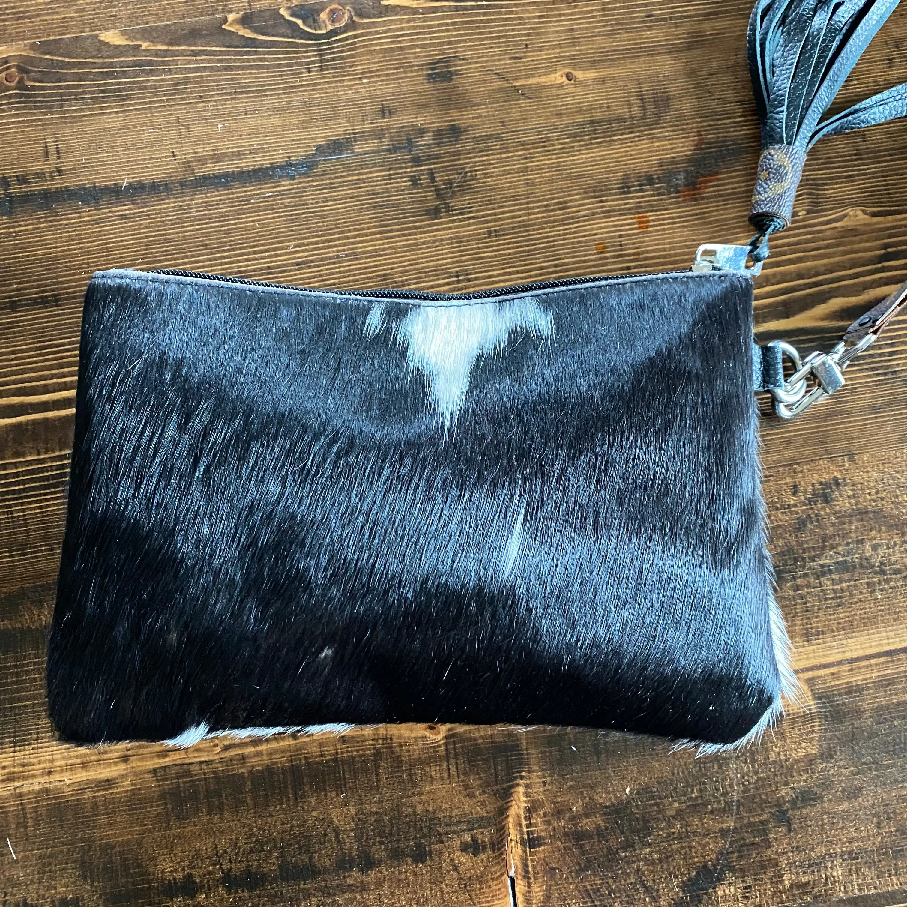 The Mockingbird - Black/White Hair on Hide Wristlet Bag