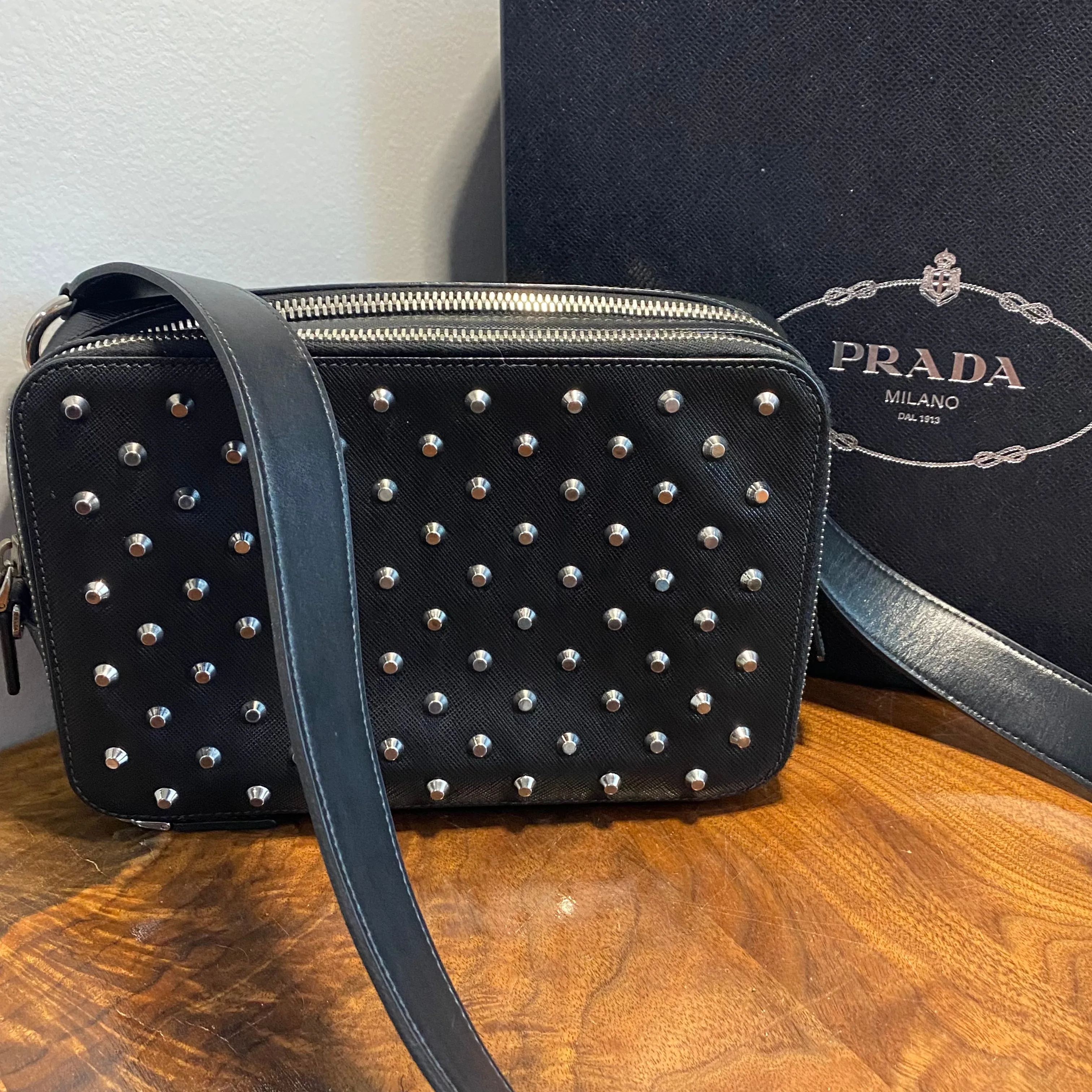 The Swan - Vintage Prada Organizer with Studs Crossbody/Wristlet