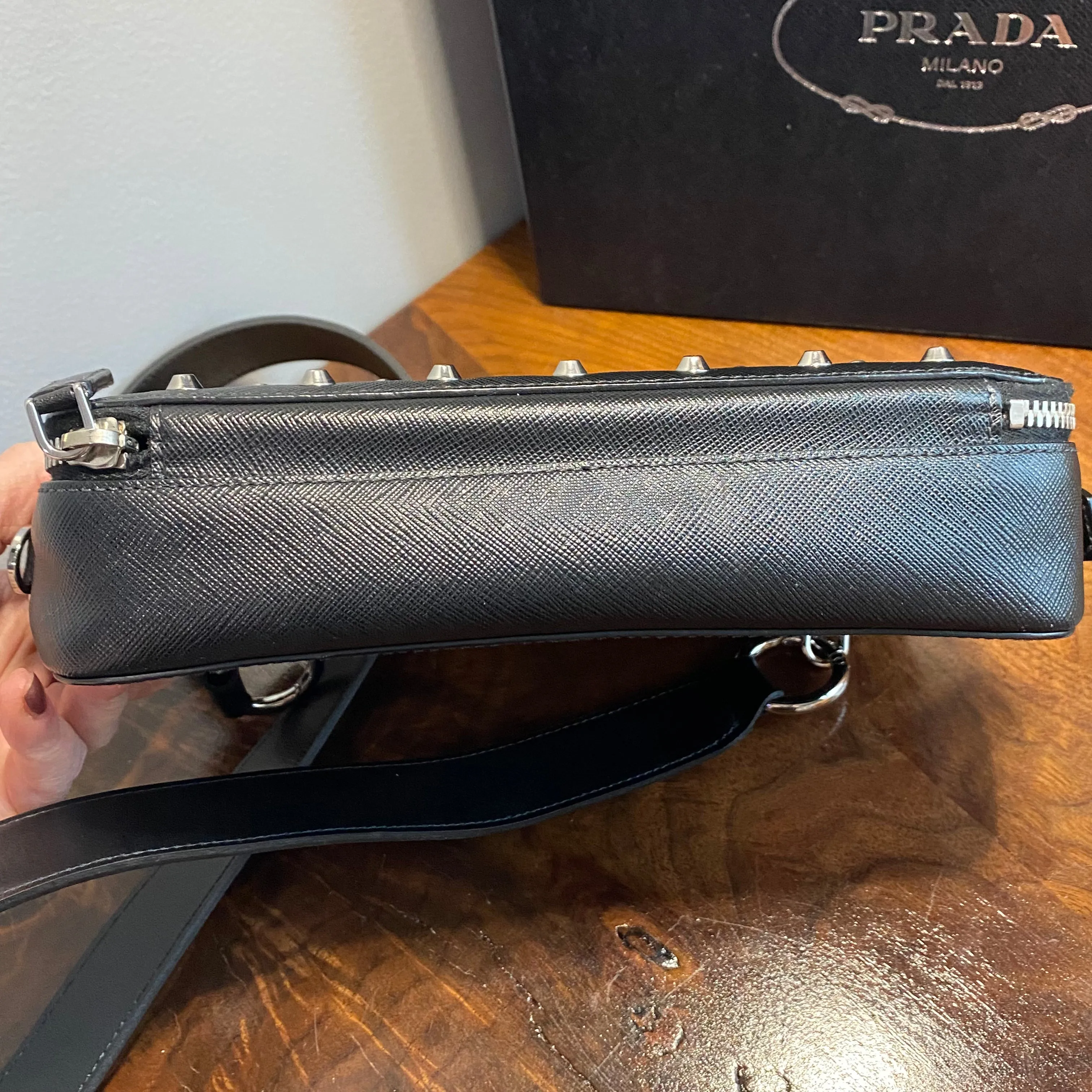 The Swan - Vintage Prada Organizer with Studs Crossbody/Wristlet