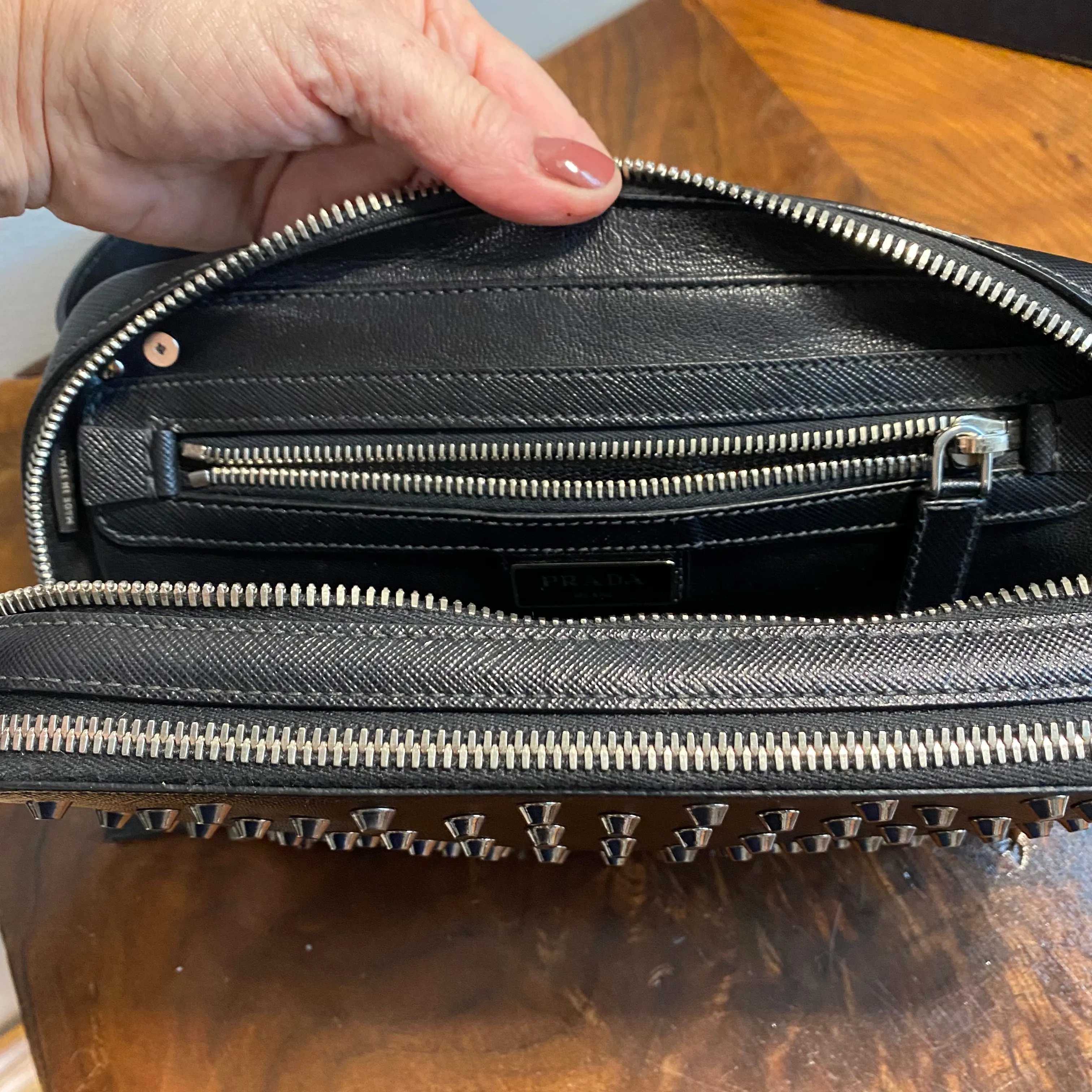 The Swan - Vintage Prada Organizer with Studs Crossbody/Wristlet