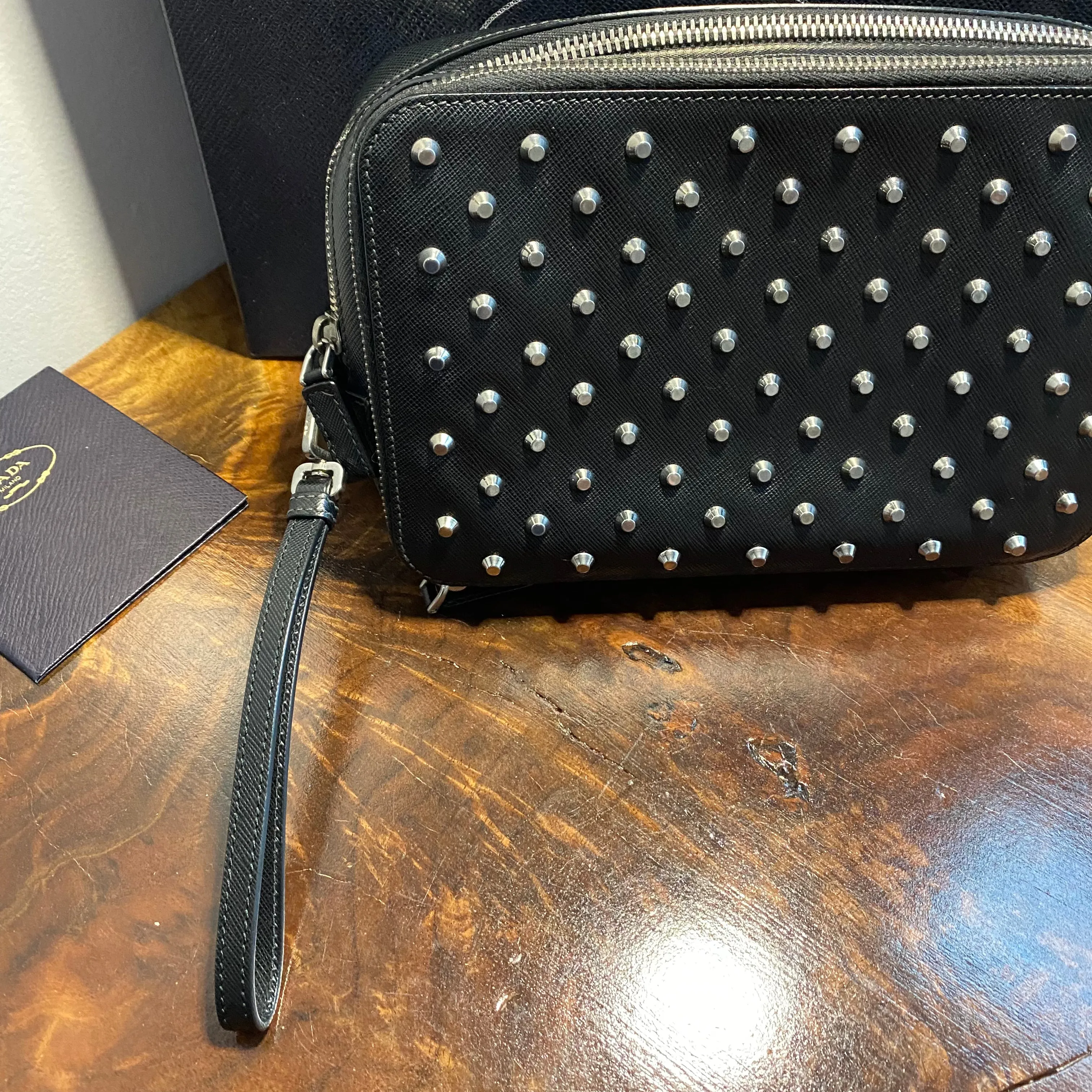 The Swan - Vintage Prada Organizer with Studs Crossbody/Wristlet