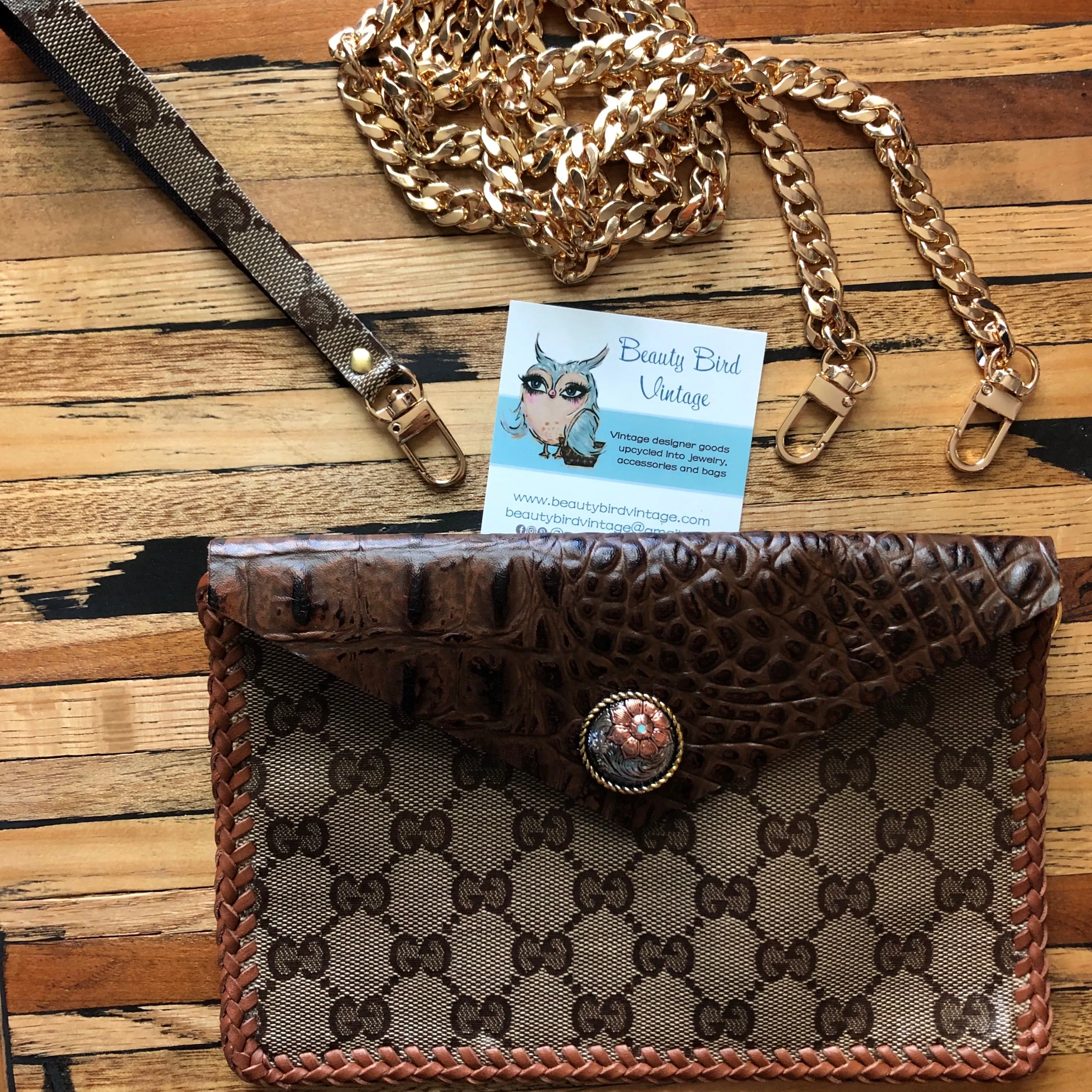 The Wren - Golden Vintage Wristlet/Crossbody/Clutch Bag